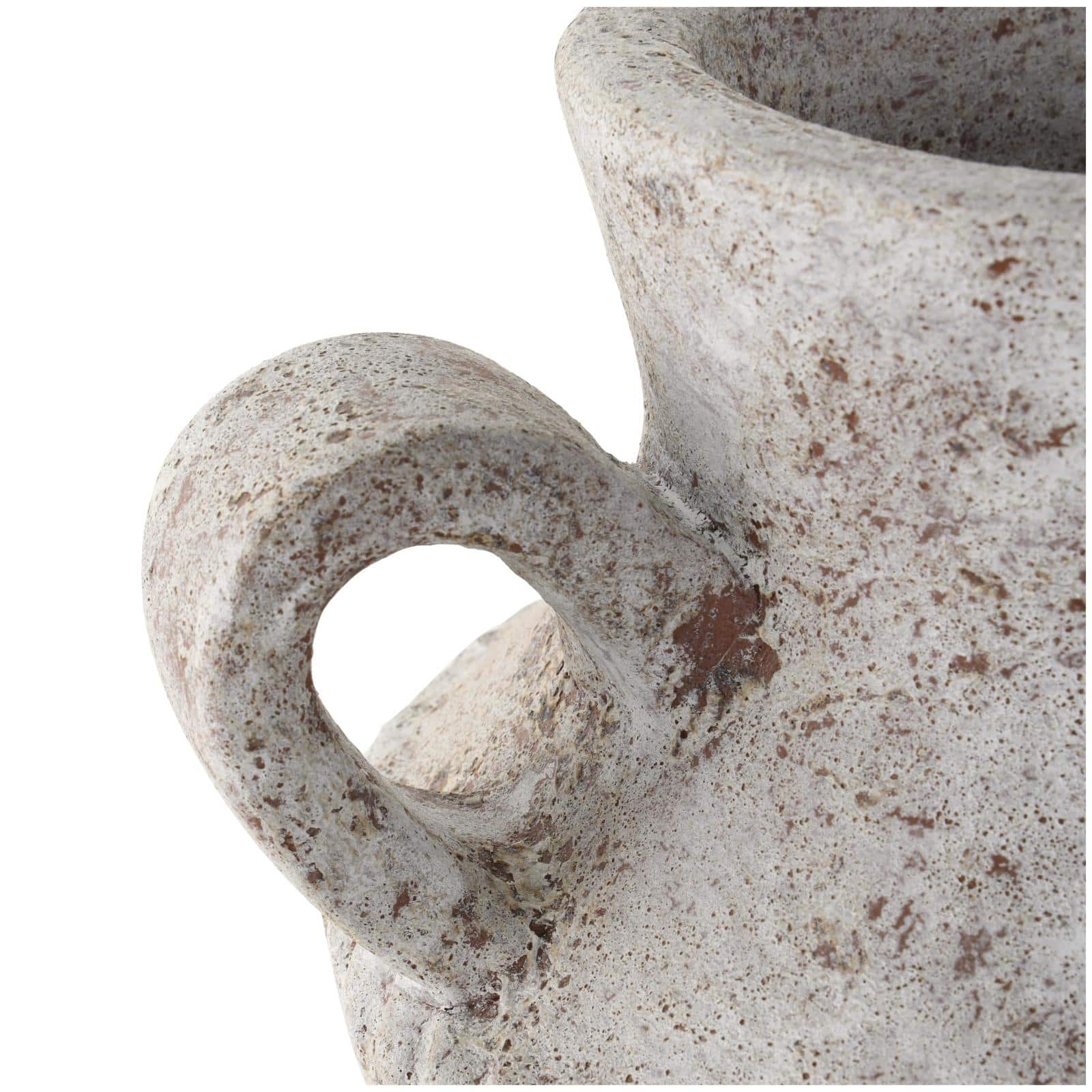 10" Cream Antique-Style Textured Ceramic Vase with Arched Handles