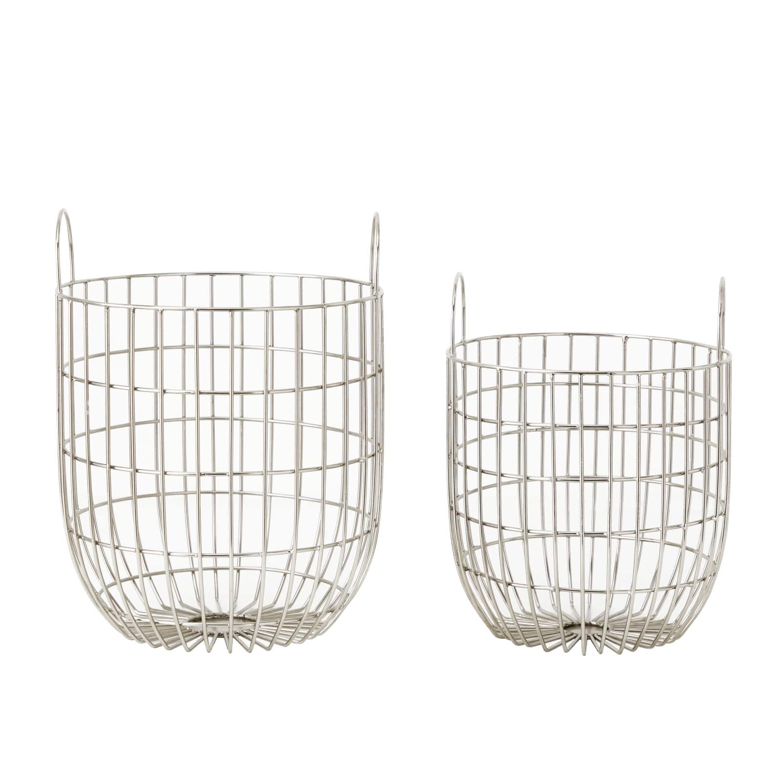 Set of 2 Silver Iron Contemporary Storage Basket, 17&#x22; x 13&#x22; x 13&#x22;