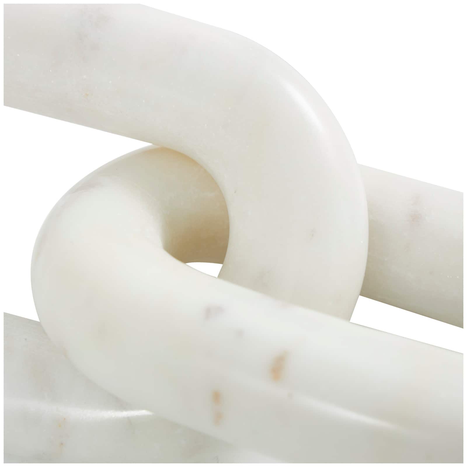 9" White Marble Geometric 2 Link Chain Sculpture Décor