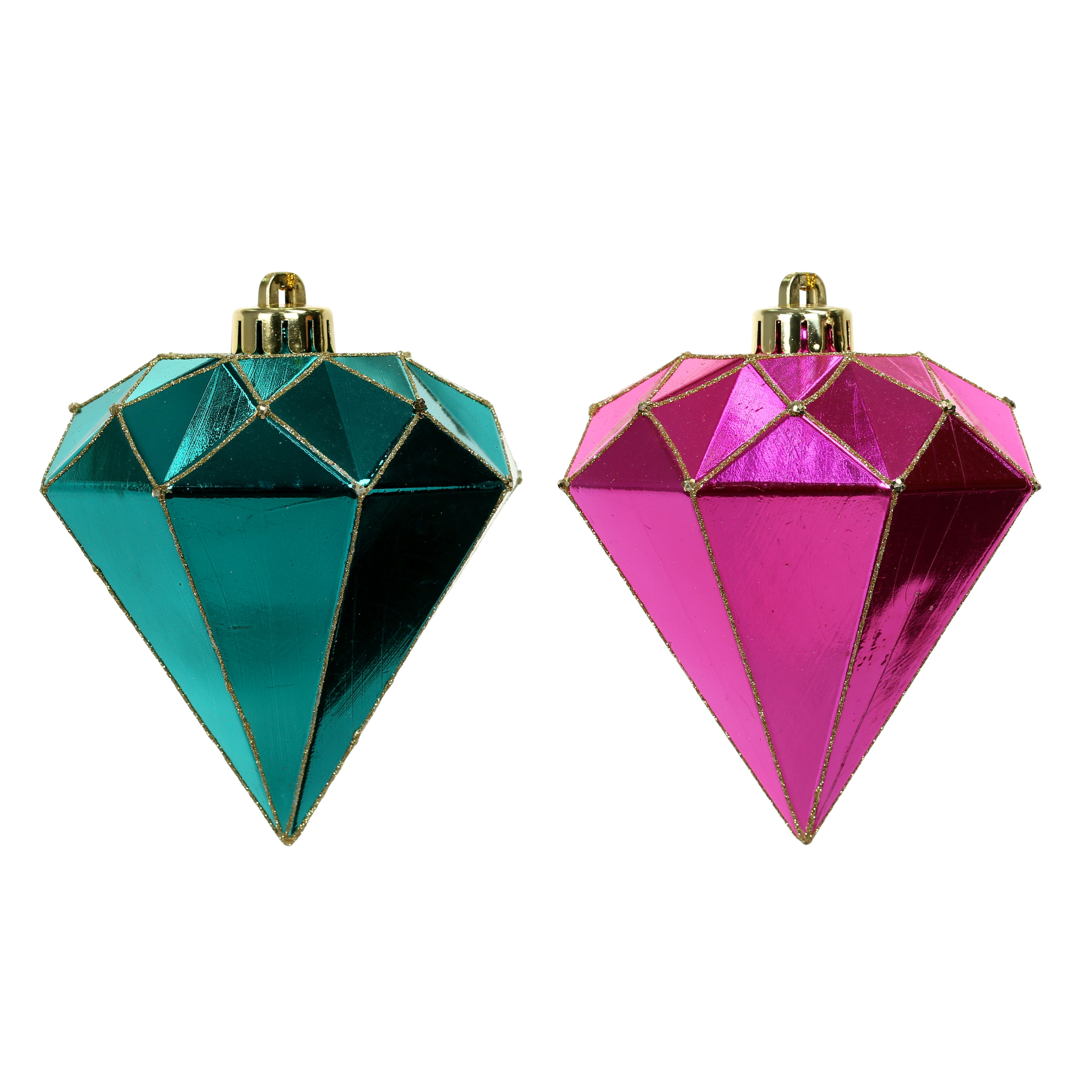 2 Pack 5.4&#x22; Pink &#x26; Teal Shatterproof Diamond Ornaments by Ashland&#xAE;