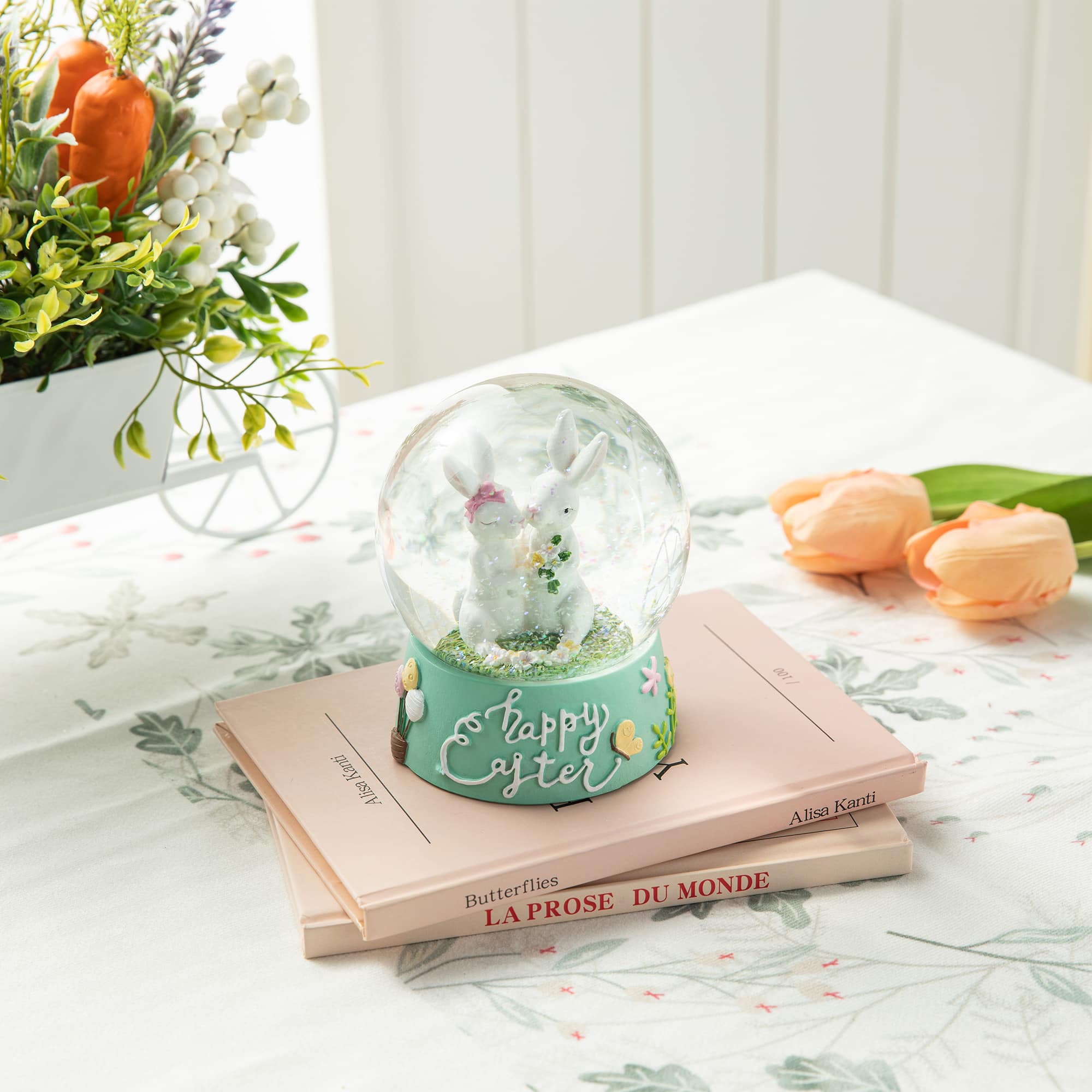 Glitzhome&#xAE; 5&#x22; Easter Bunny Couple Waterglobe