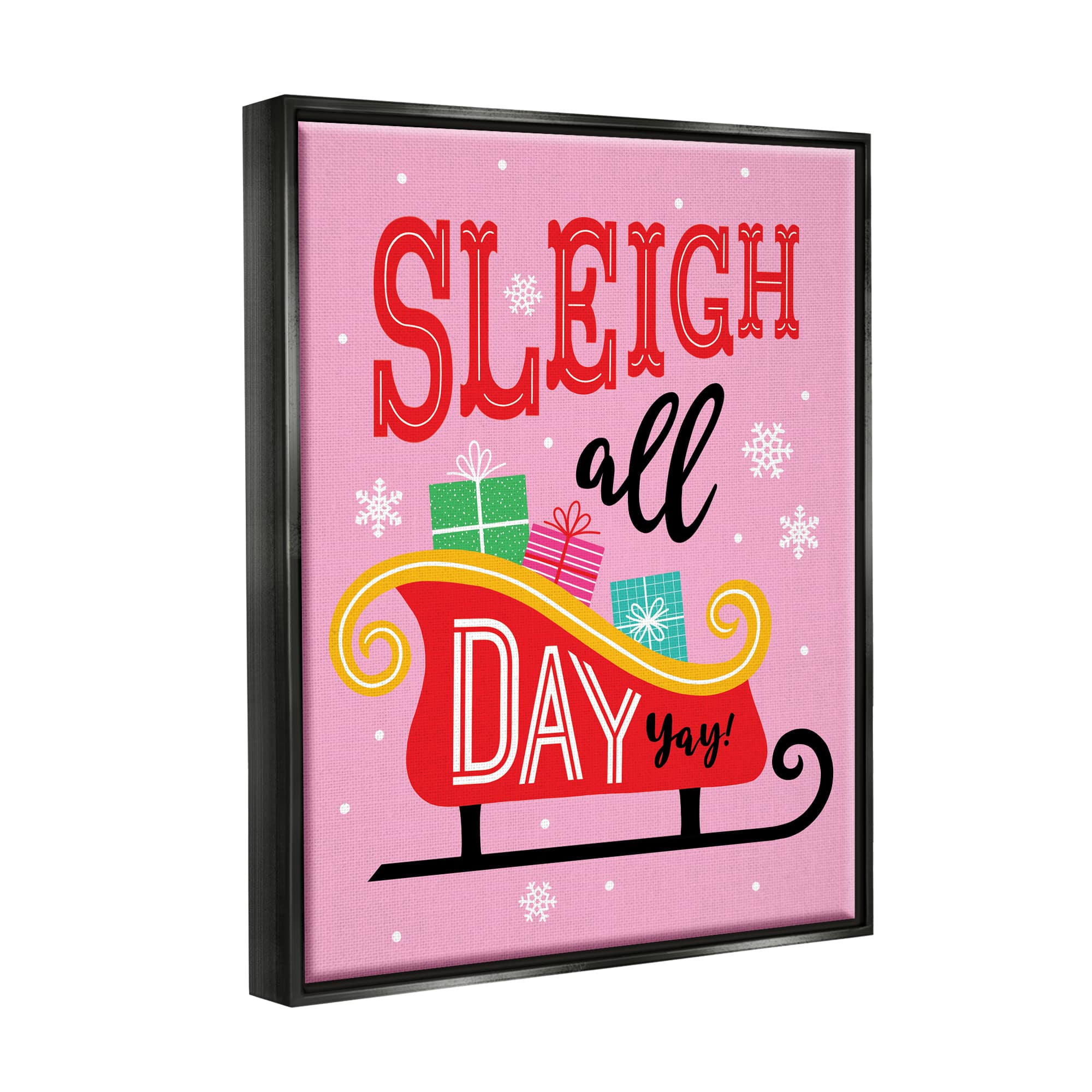 Stupell Industries Sleigh All Day Bold Gift Sled Framed Floater Canvas Wall Art