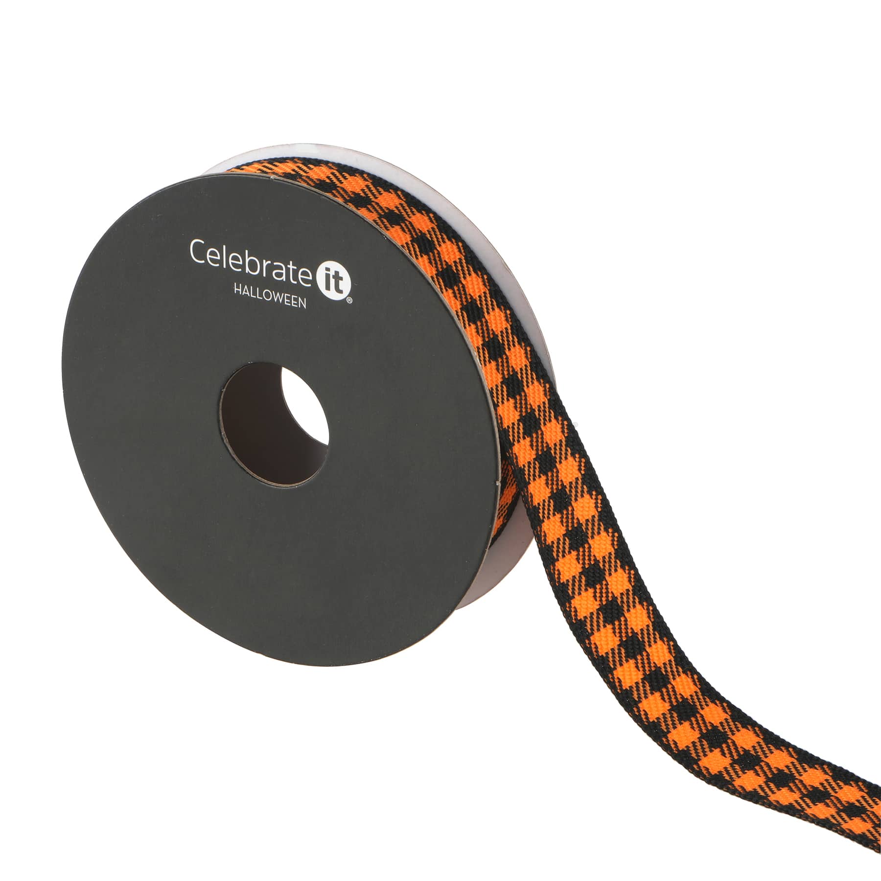 5/8&#x22; x 4yd. Orange &#x26; Black Check Ribbon by Celebrate It&#xAE; Halloween
