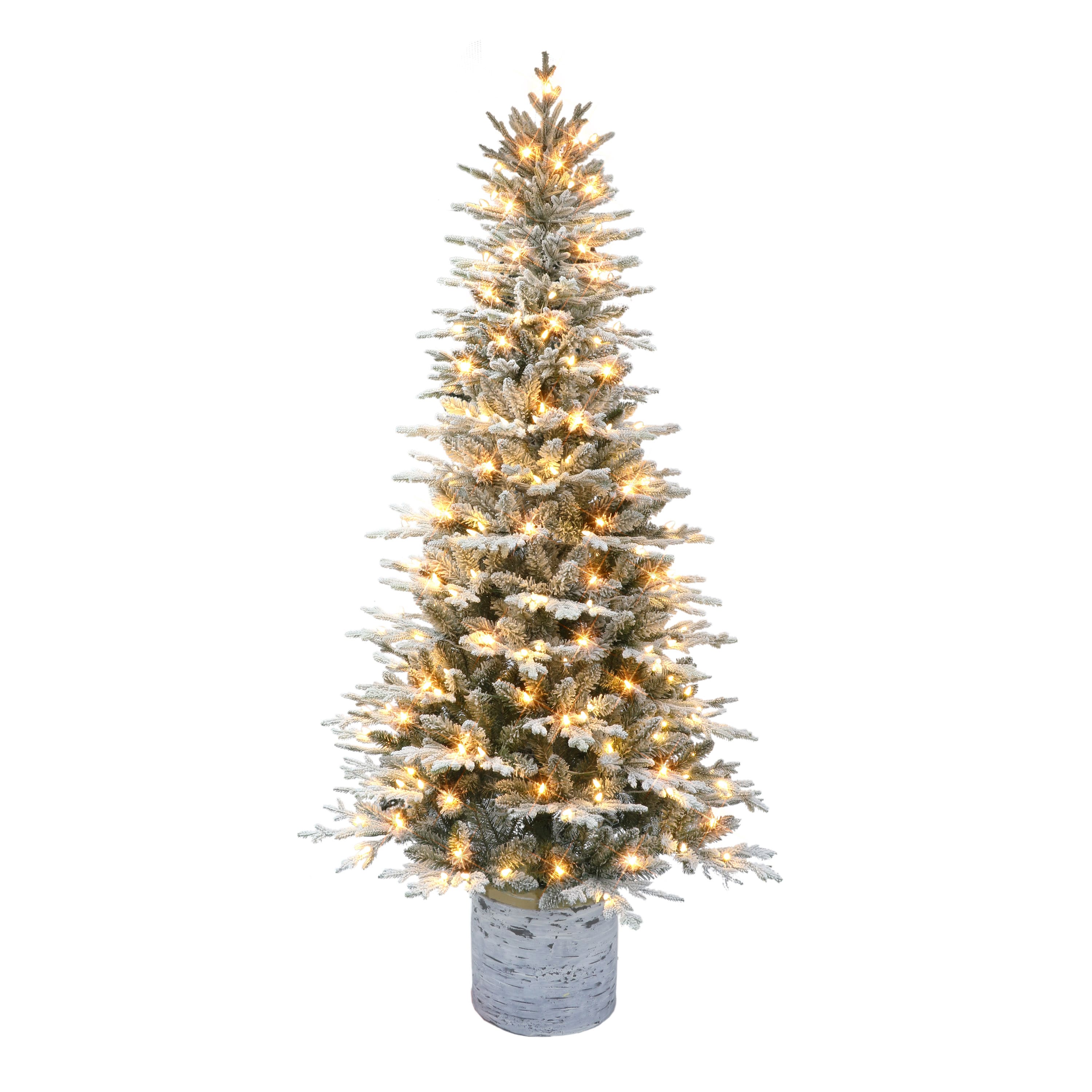 7.5' Flocked Pine Long Needle Prelit Artificial Christmas Tree