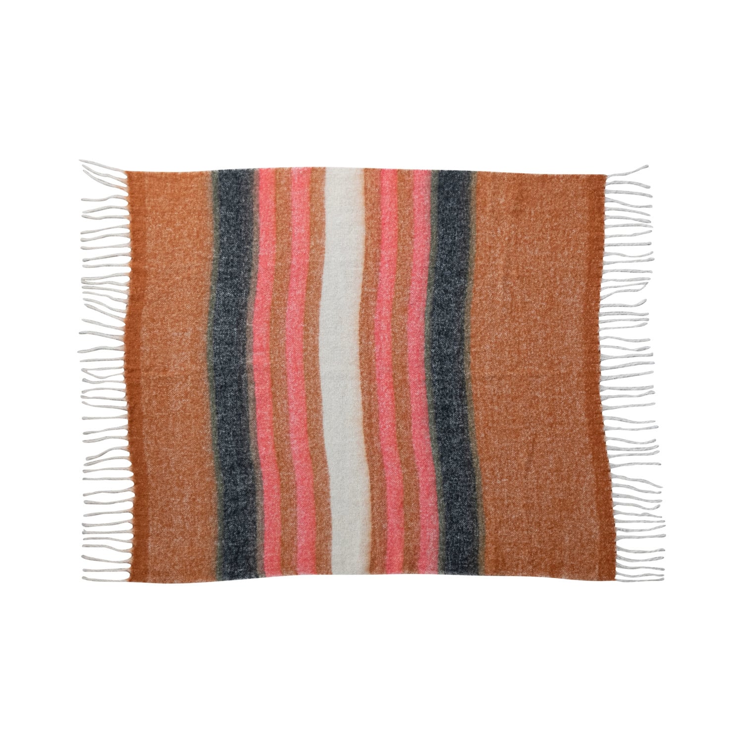 Brown &#x26; Pink Striped Acrylic &#x26; Wool Throw Blanket