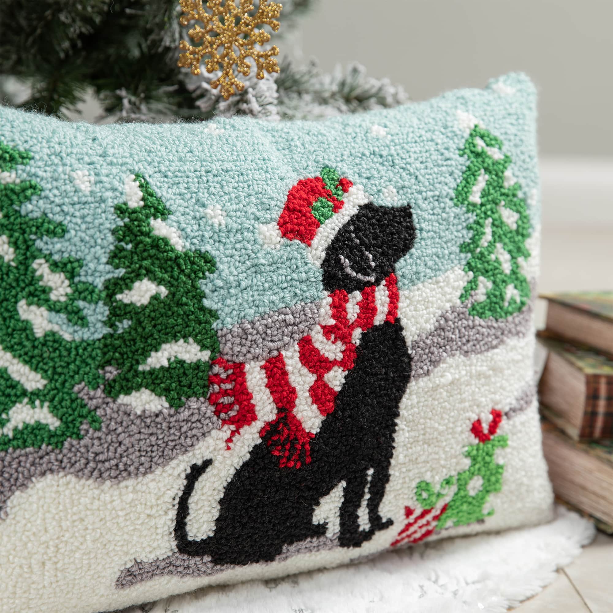 Glitzhome® Hooked Christmas Dog Pillow