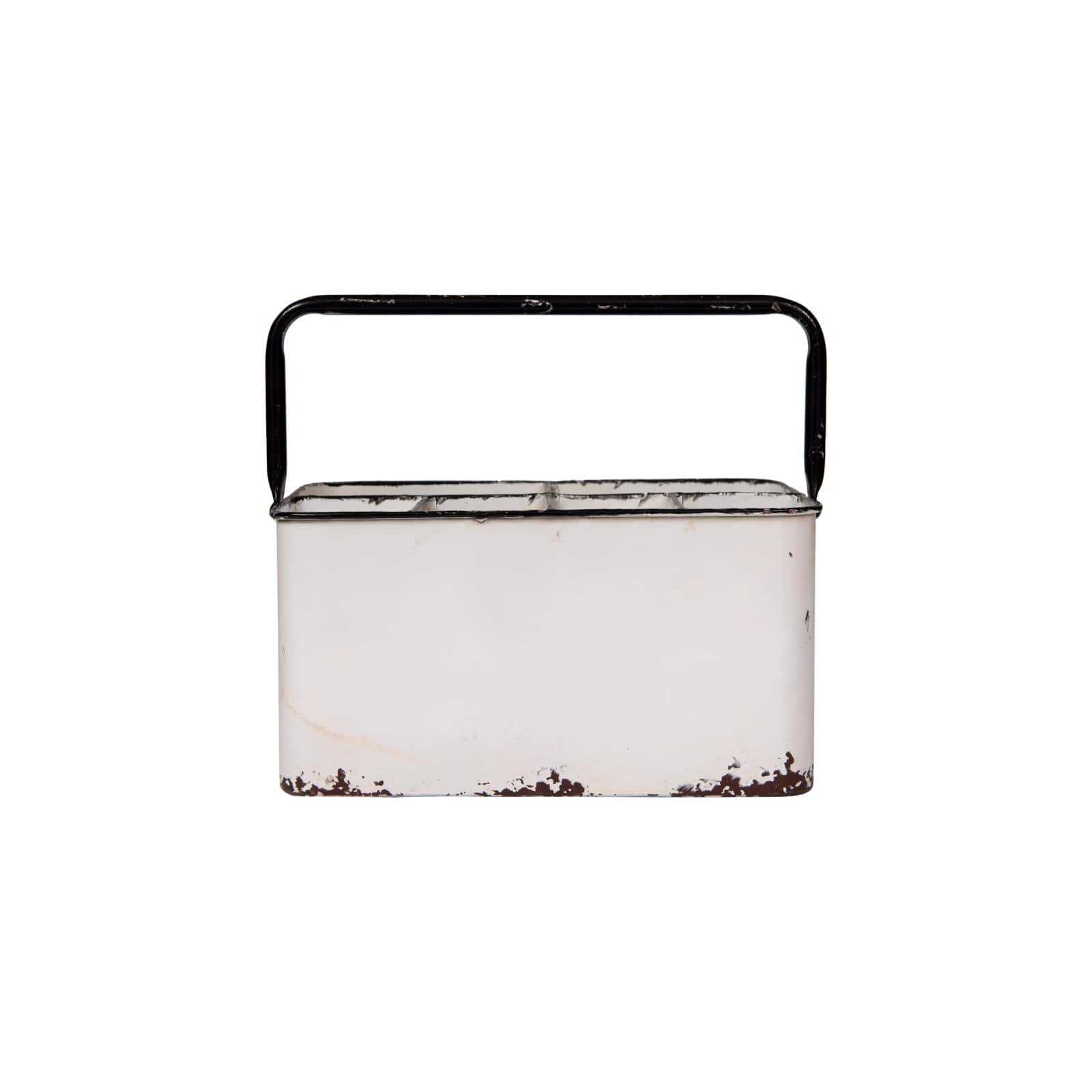 Distressed White Metal Caddy With 6 Compartments