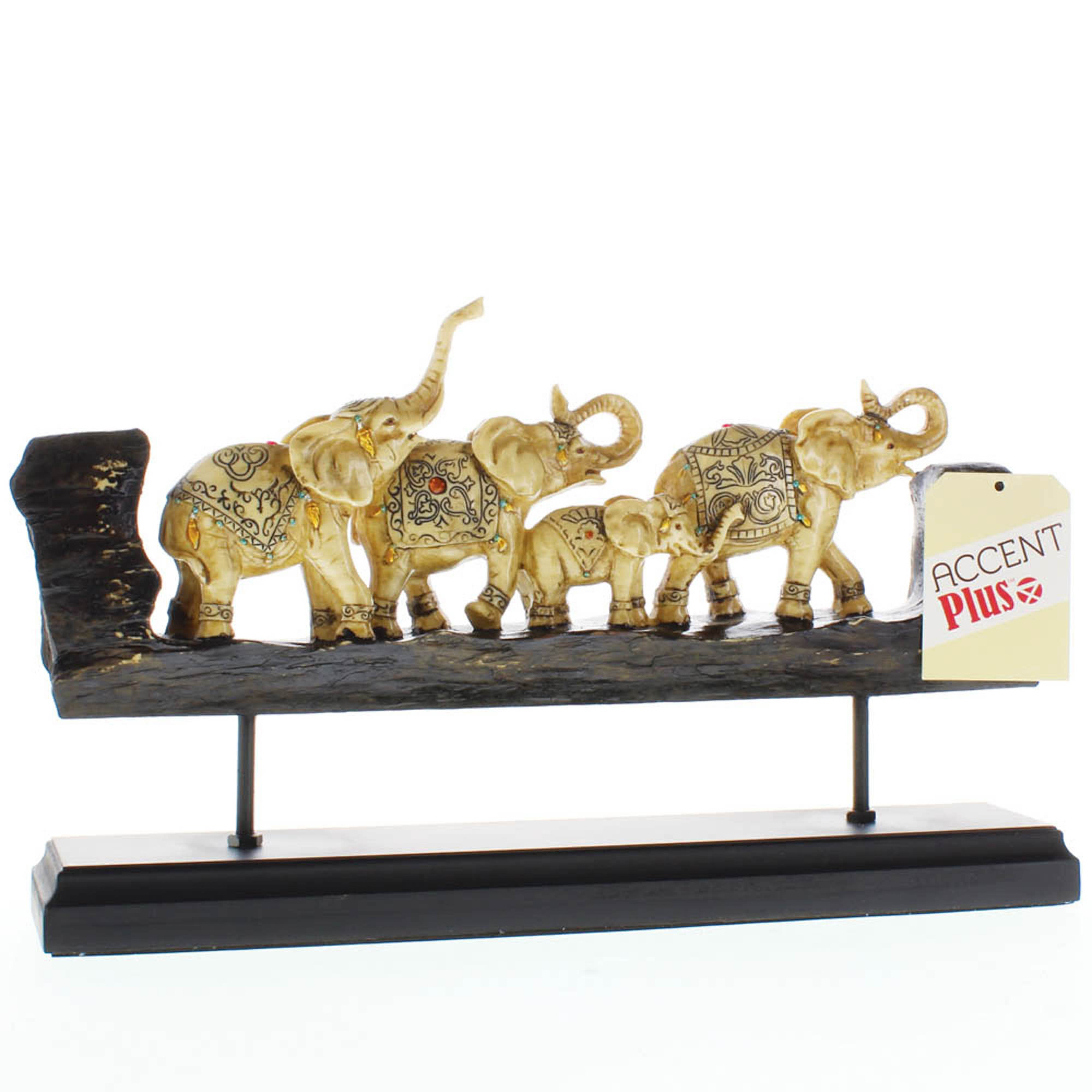 13.5&#x22; Carved Elephant Family D&#xE9;cor Accent