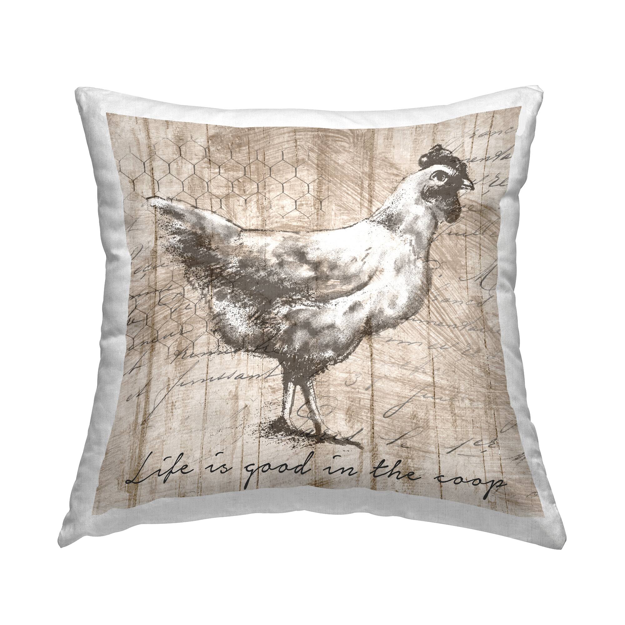 Stupell Industries Life's Good In Coop Vintage Text Farm Chicken Throw Pillow 18" x 18"