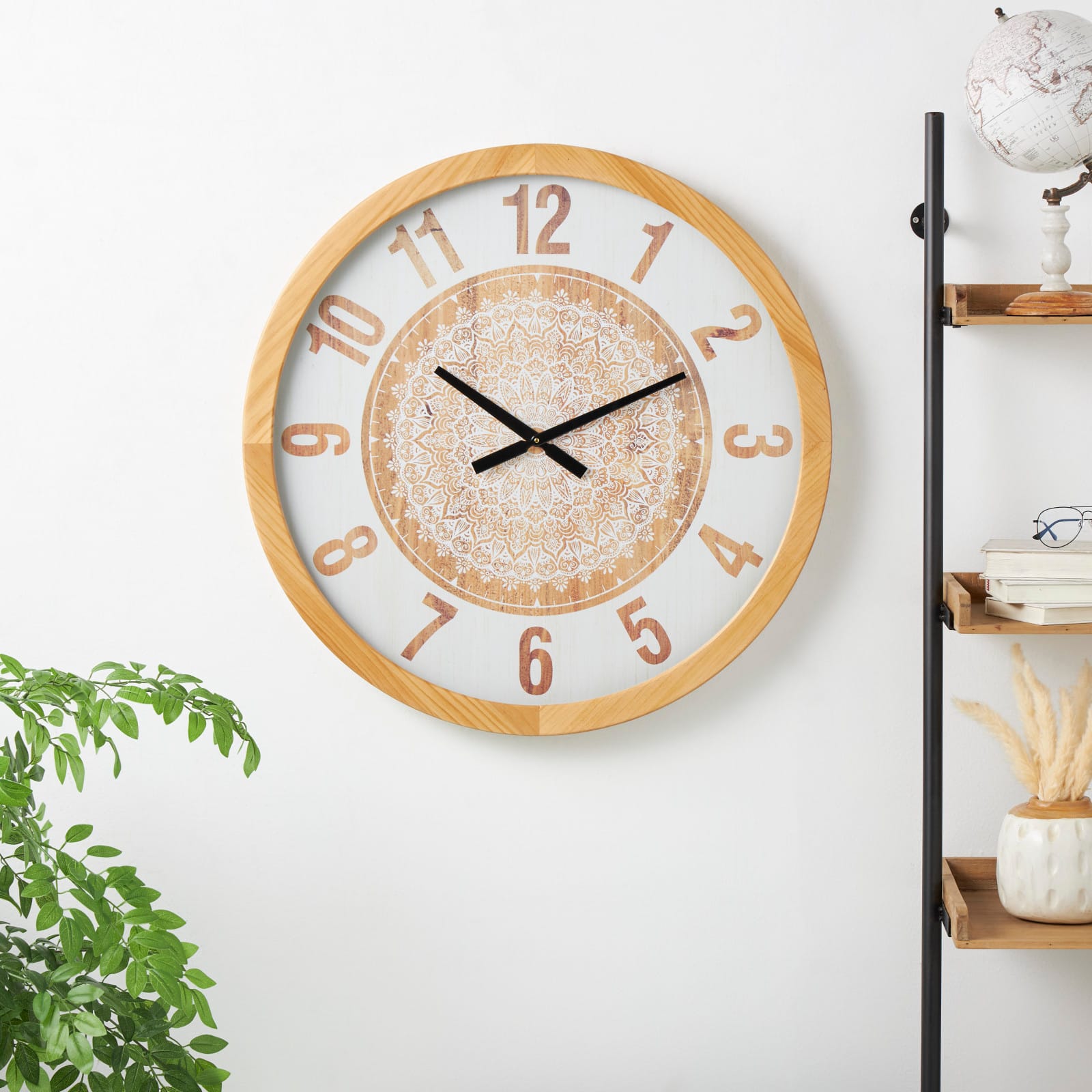 30" Natural Brown & White Mandala Wall Clock