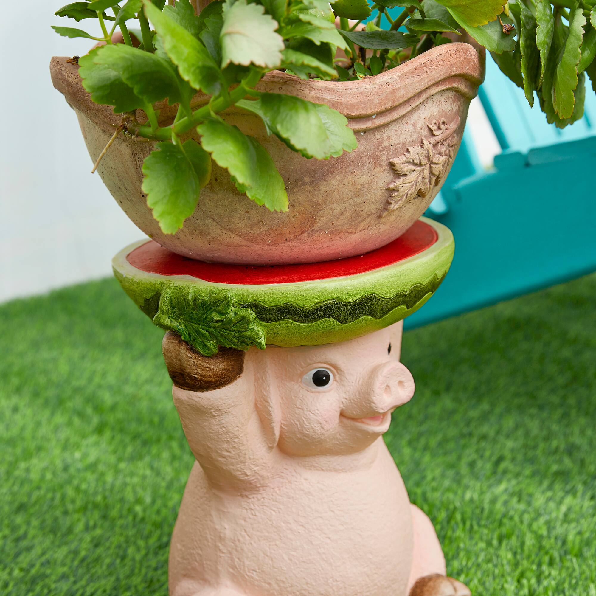 Glitzhome® 12.5" Pig Holding a Watermelon Decorative Garden Stool