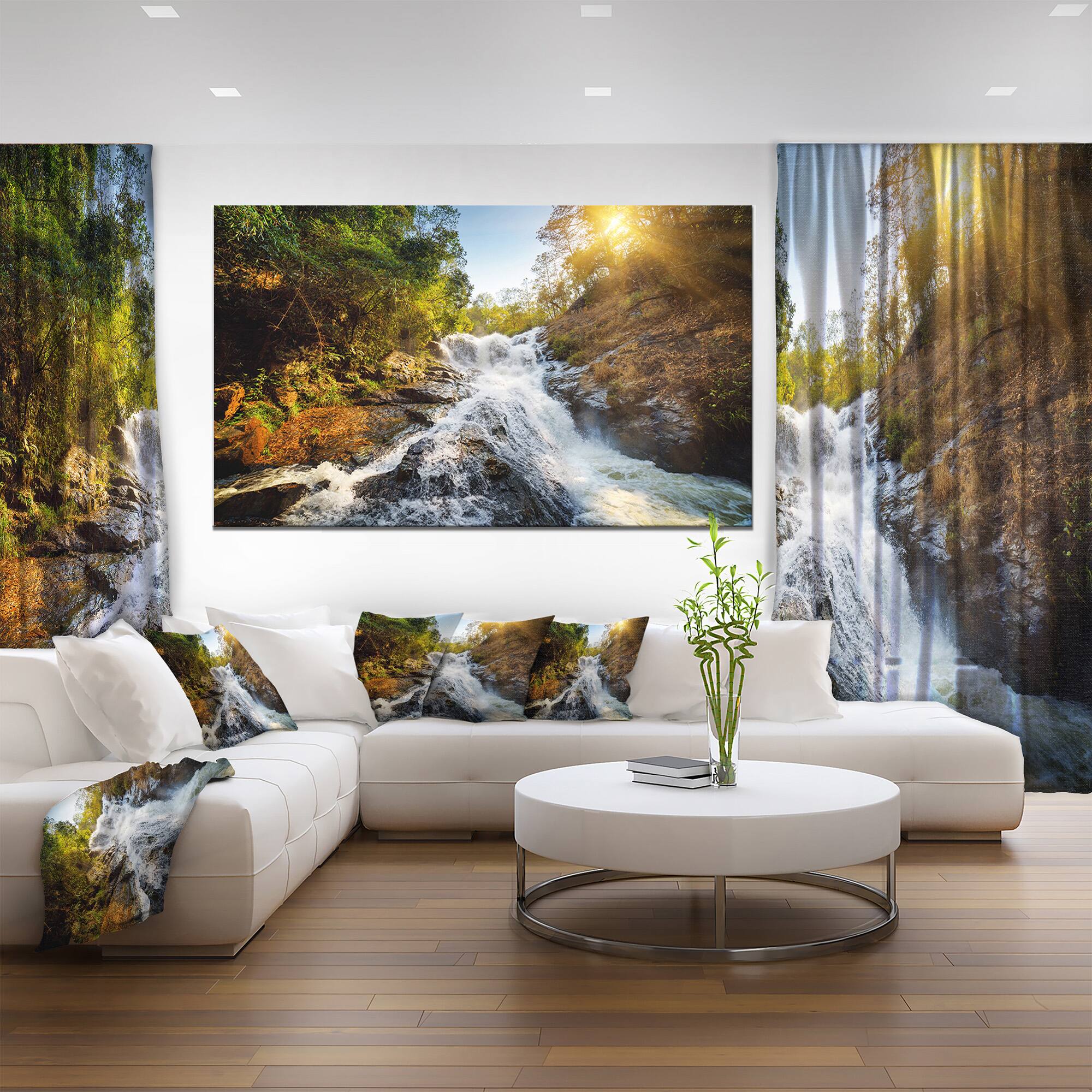 Designart - Waterfall through the Forest - Large landscape Canvas Art Print