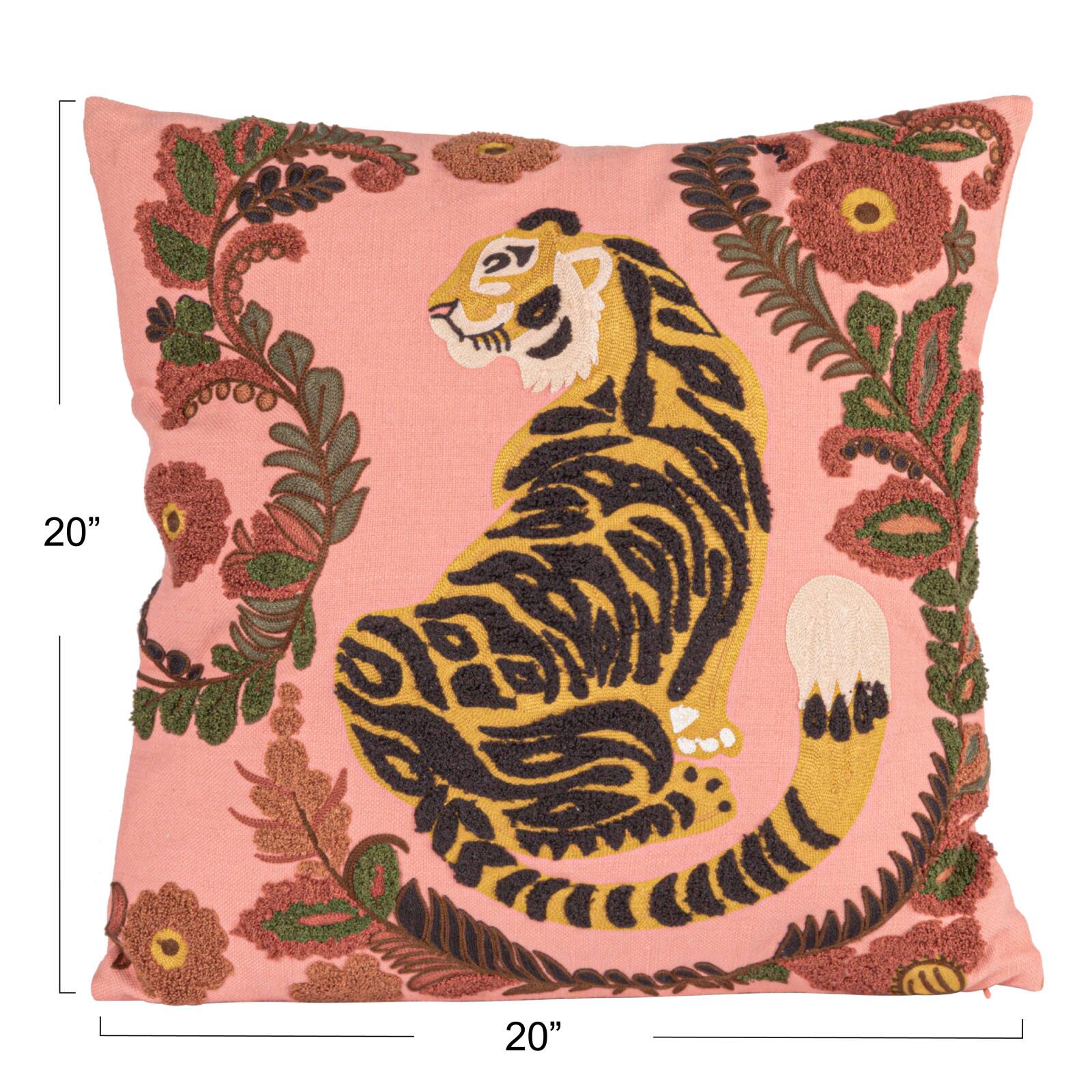 Hello Honey® 20" Tiger & Flowers Embroidered Accent Pillow