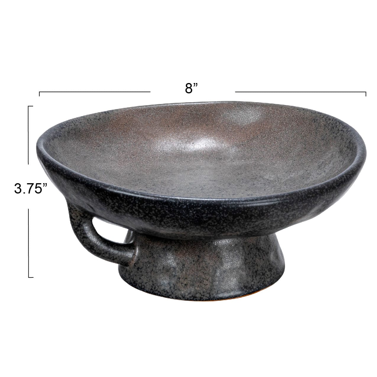 Hello Honey&#xAE; 8&#x22; Black Reactive Glaze Stoneware Bowl with Handle &#x26; Base