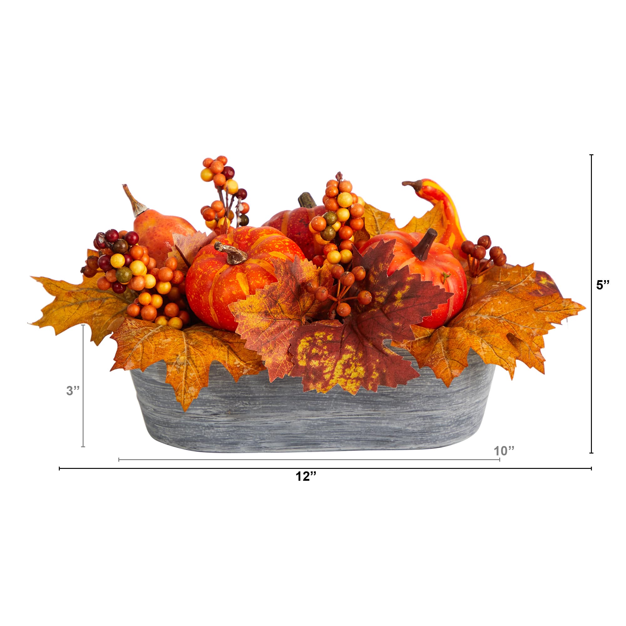 12&#x22; Pumpkin &#x26; Berries Autumn Harvest Arrangement In Washed Vase