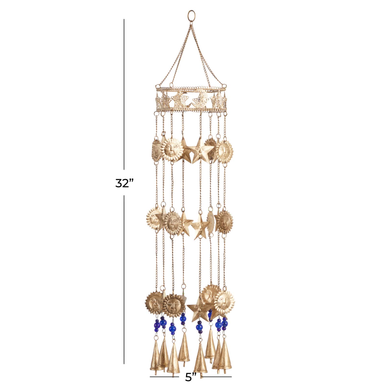 32" Gold Metal Traditional Sun & Stars Wind Chime