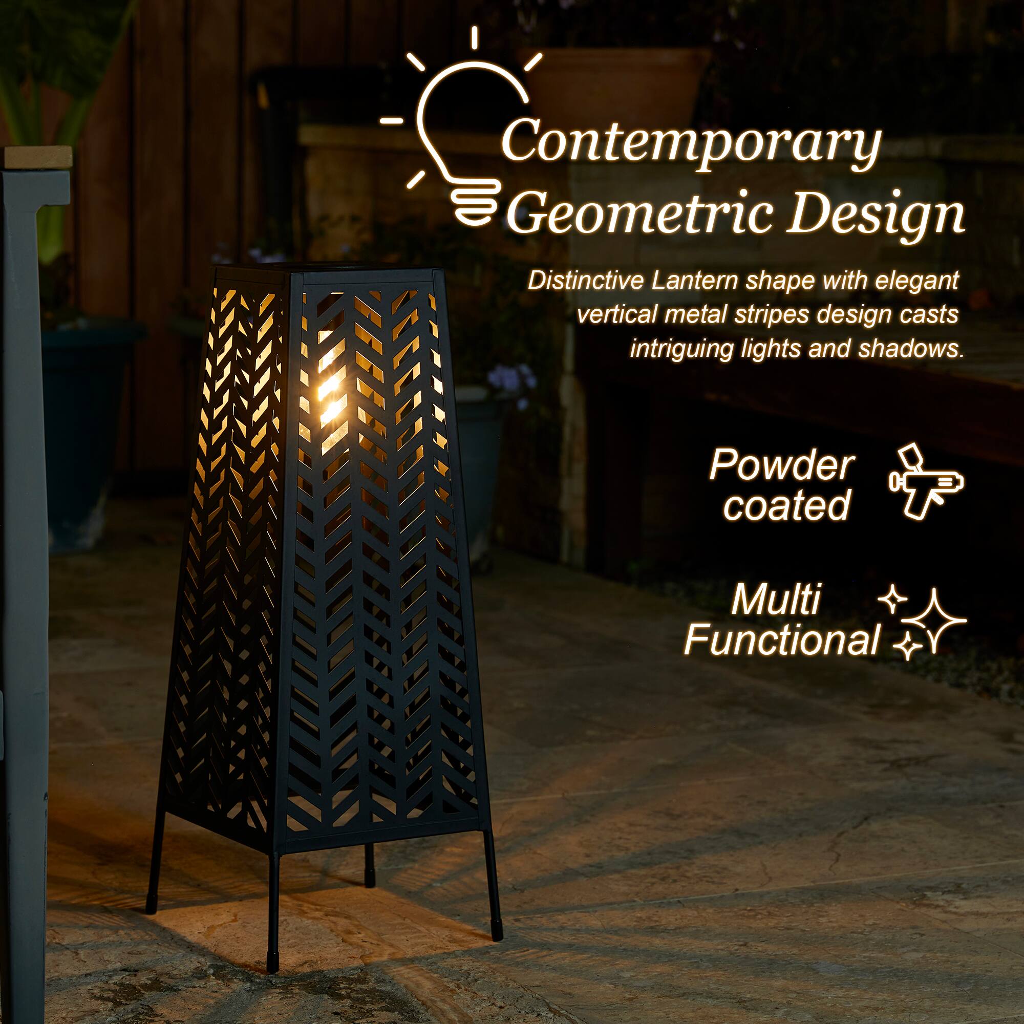 Glitzhome&#xAE; 21.5&#x22; Metal Geometric Solar Powered Floor Lantern