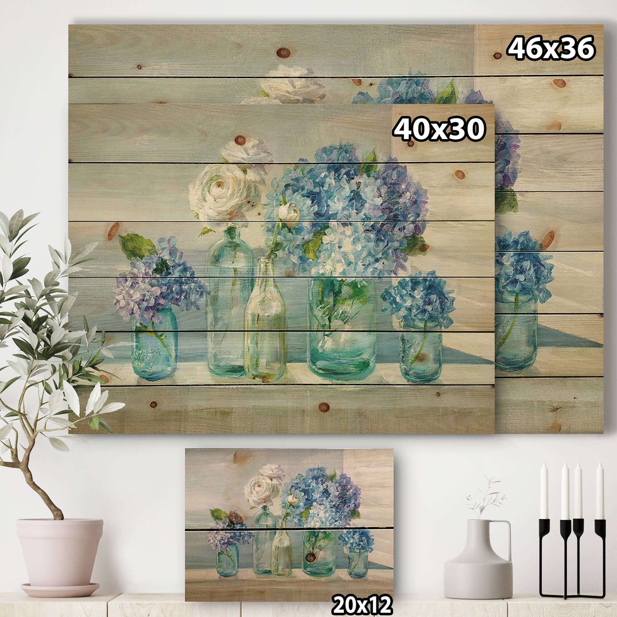 Designart - Coastl Flowers Bouquets - Nautical &#x26; Coastal Print on Natural Pine Wood