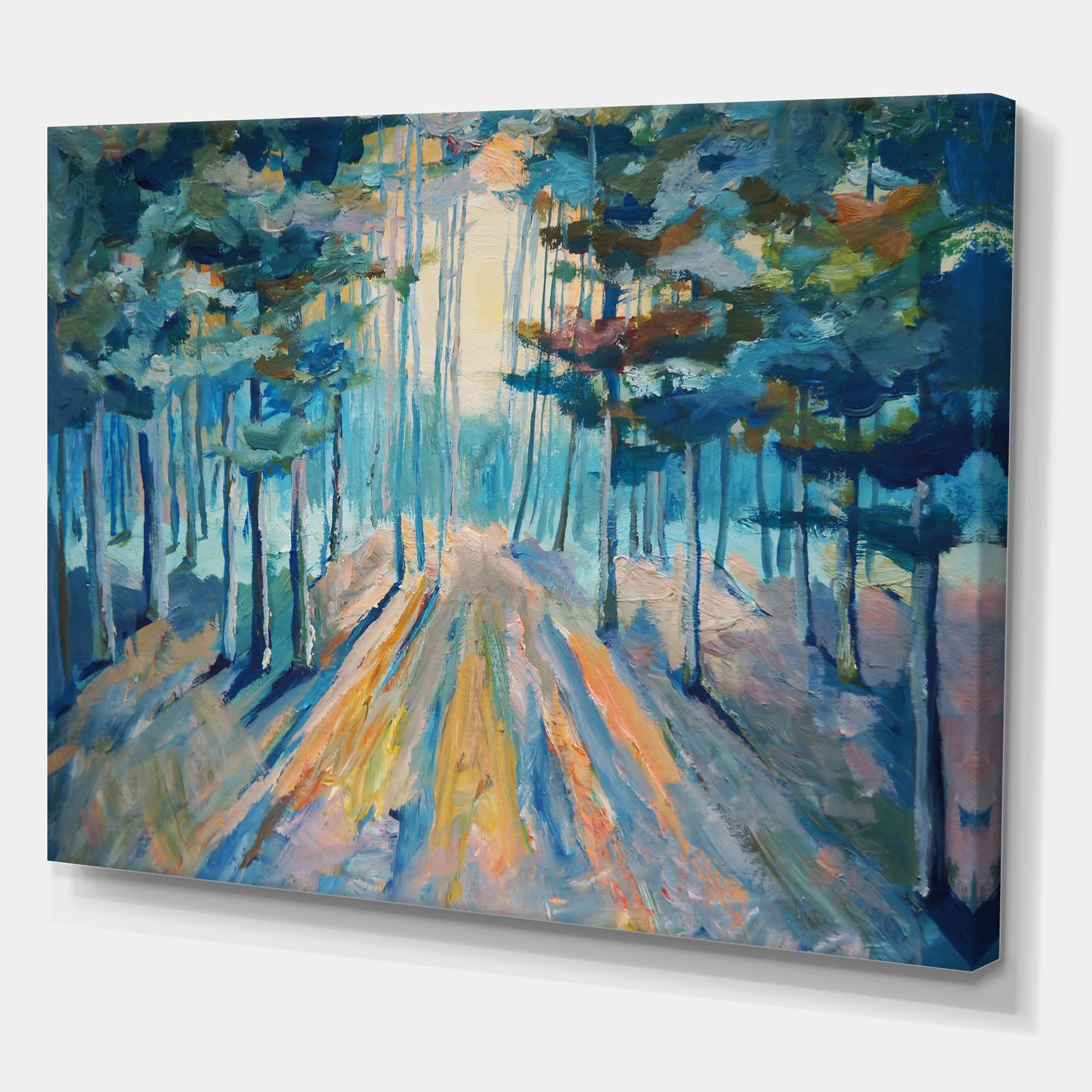 Designart - Handpainted Sunlight In Winter Forest - Traditional Canvas Wall Art Print