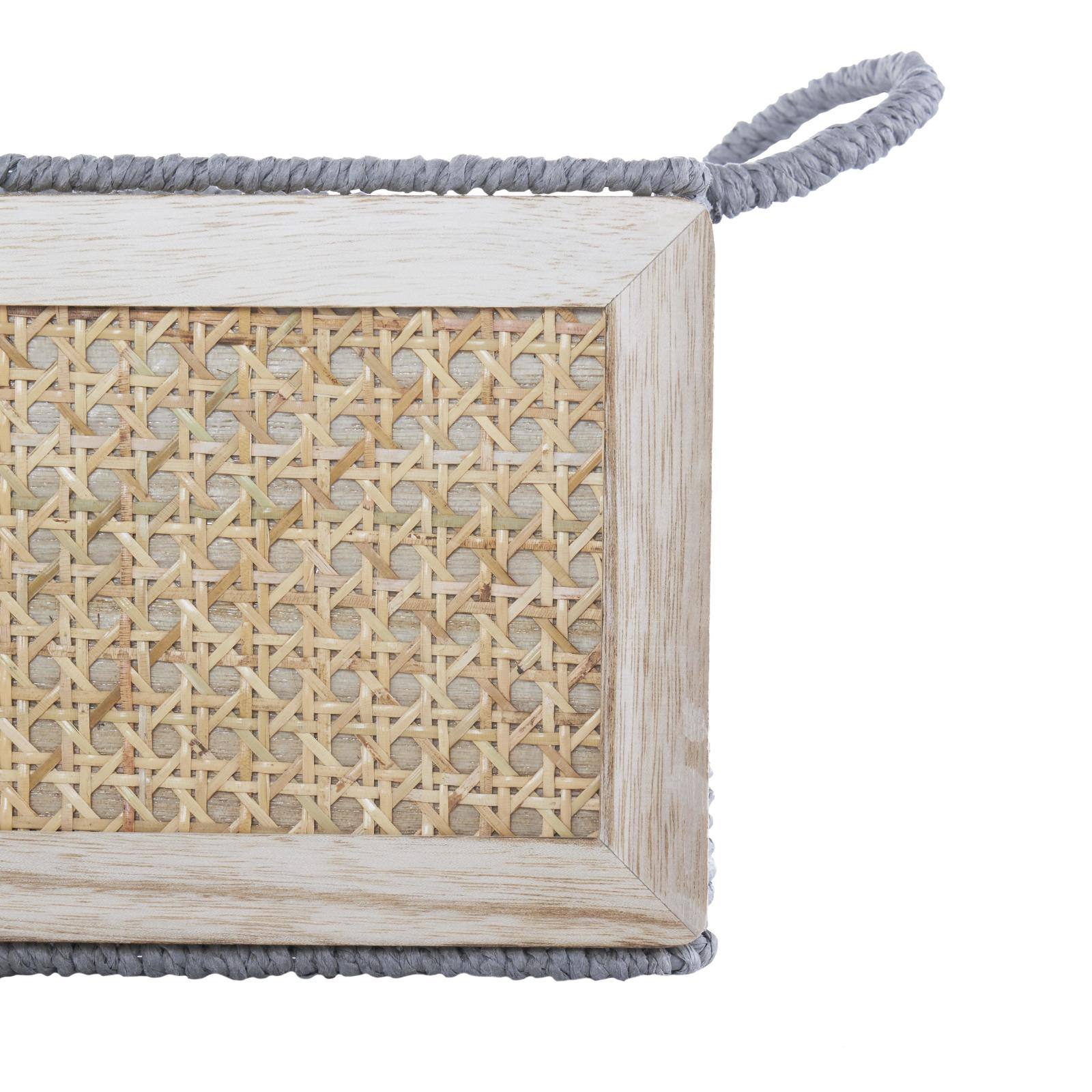 Light Brown Rattan Woven Basket with Gray Rope Handles, 3ct.