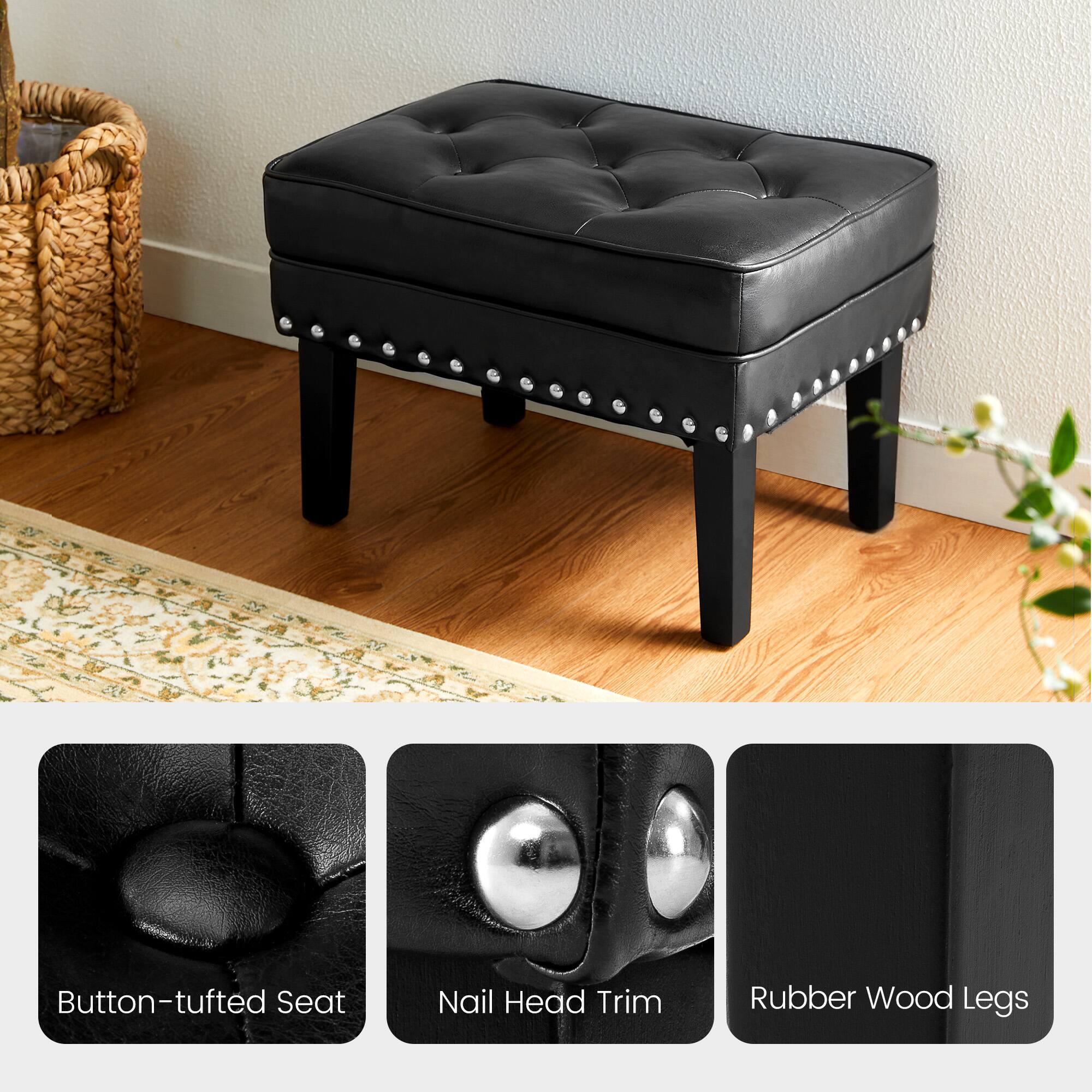 Glitzhome® Mid-Century Modern Leatherette Button-Tufted Accent Stool