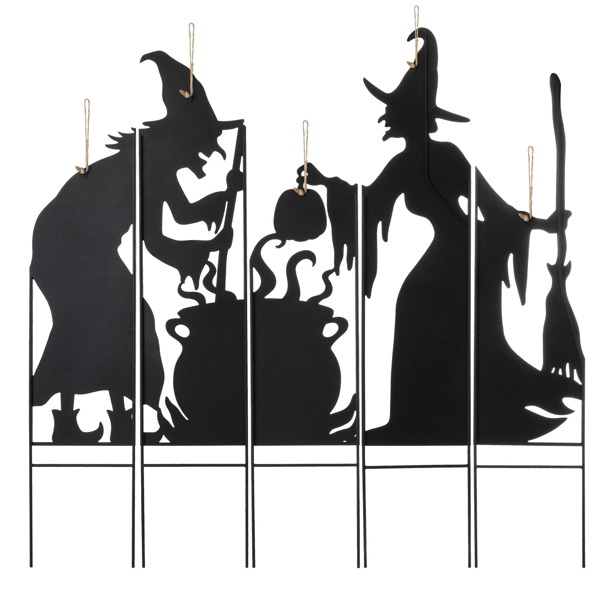 Glitzhome&#xAE; 34.5&#x22; Halloween Metal Silhouette Witches With Cauldron Yard Stake Set