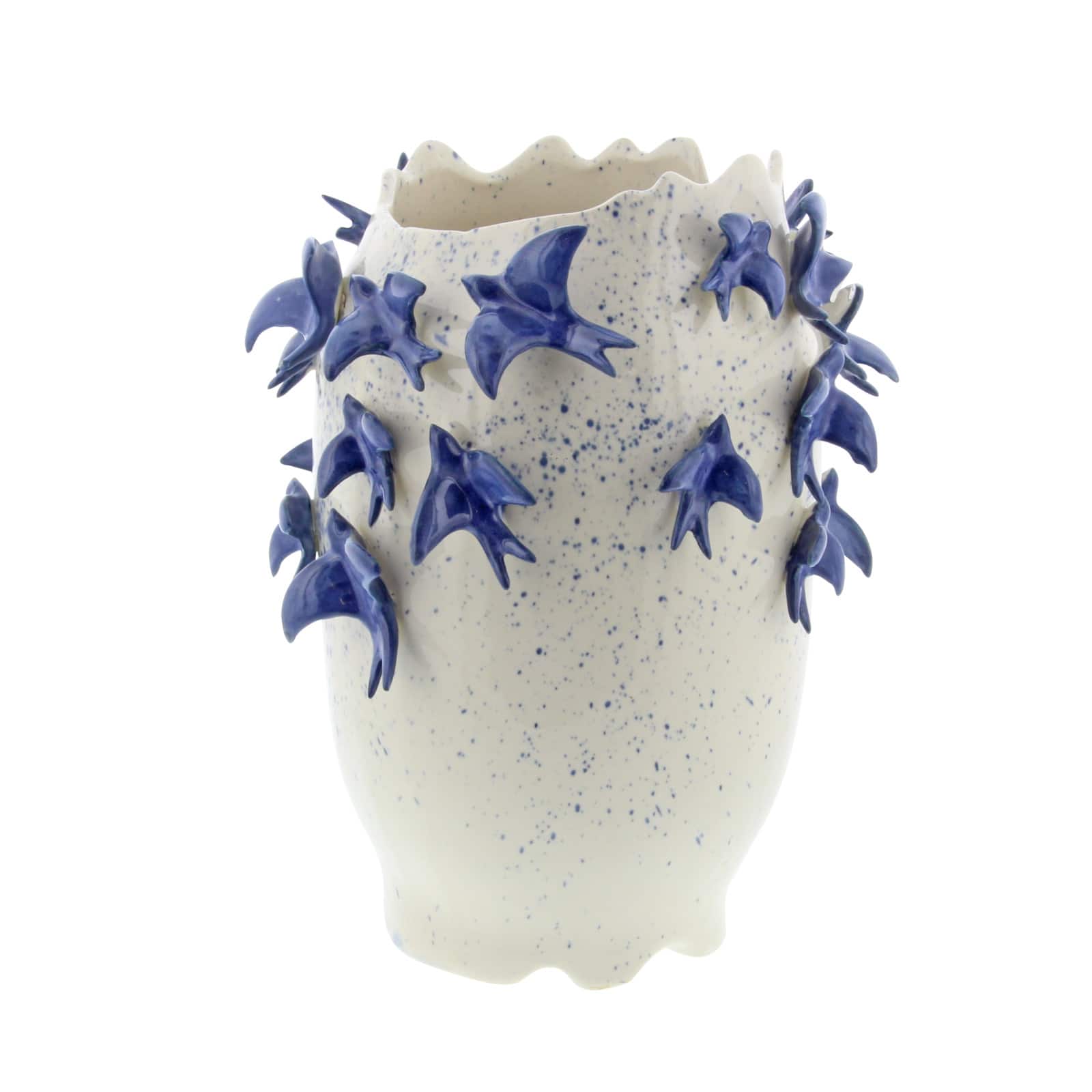 White Ceramic Coastal Vase, 12&#x22; x 9&#x22; x 9&#x22;