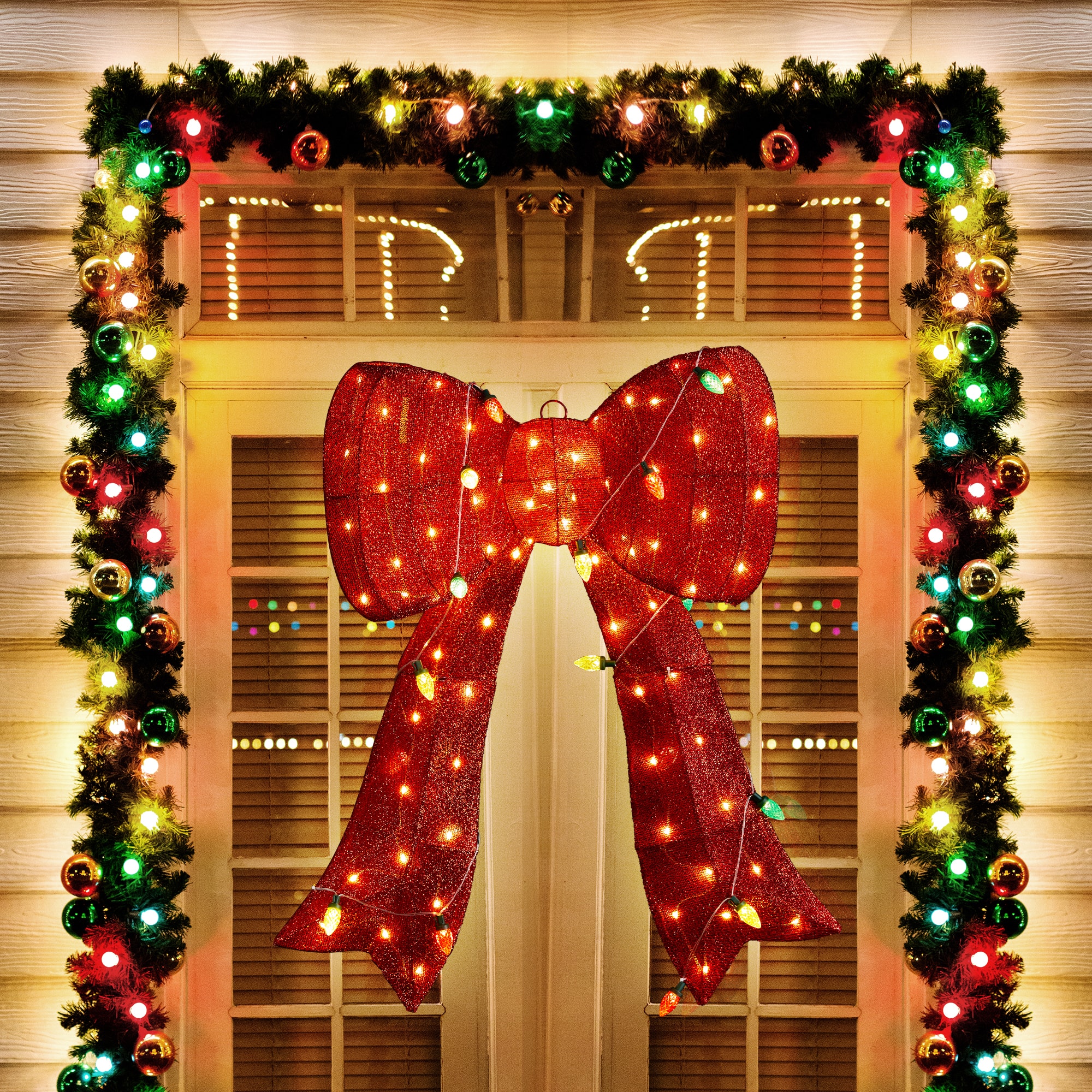 Glitzhome&#xAE; 35.75&#x22;H Lighted Christmas 3D Fabric Bow Outdoor Decor