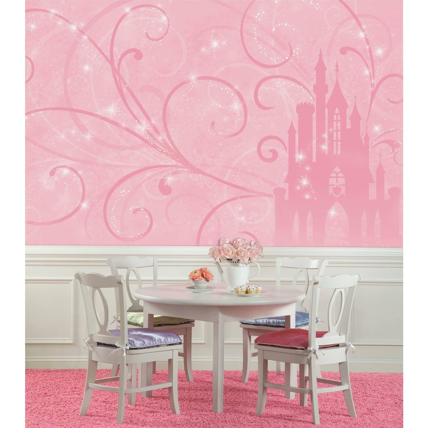 RoomMates Princess Scroll Castle Chair Rail Prepasted Mural