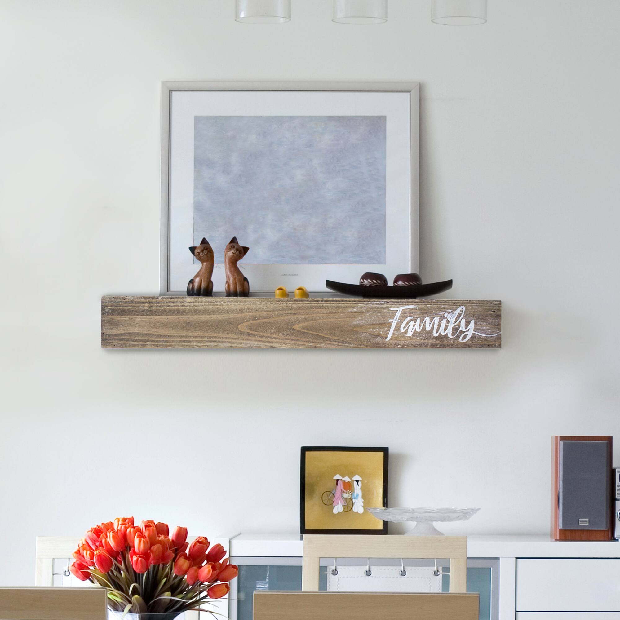 Walnut &#x22;Family&#x22; Text Engraving Floating Wall Shelf