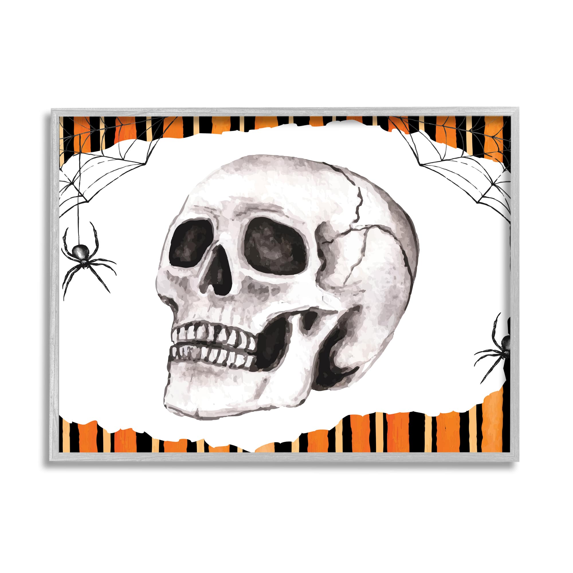 Stupell Industries Orange &#x26; Black Striped Skull Framed Giclee Art
