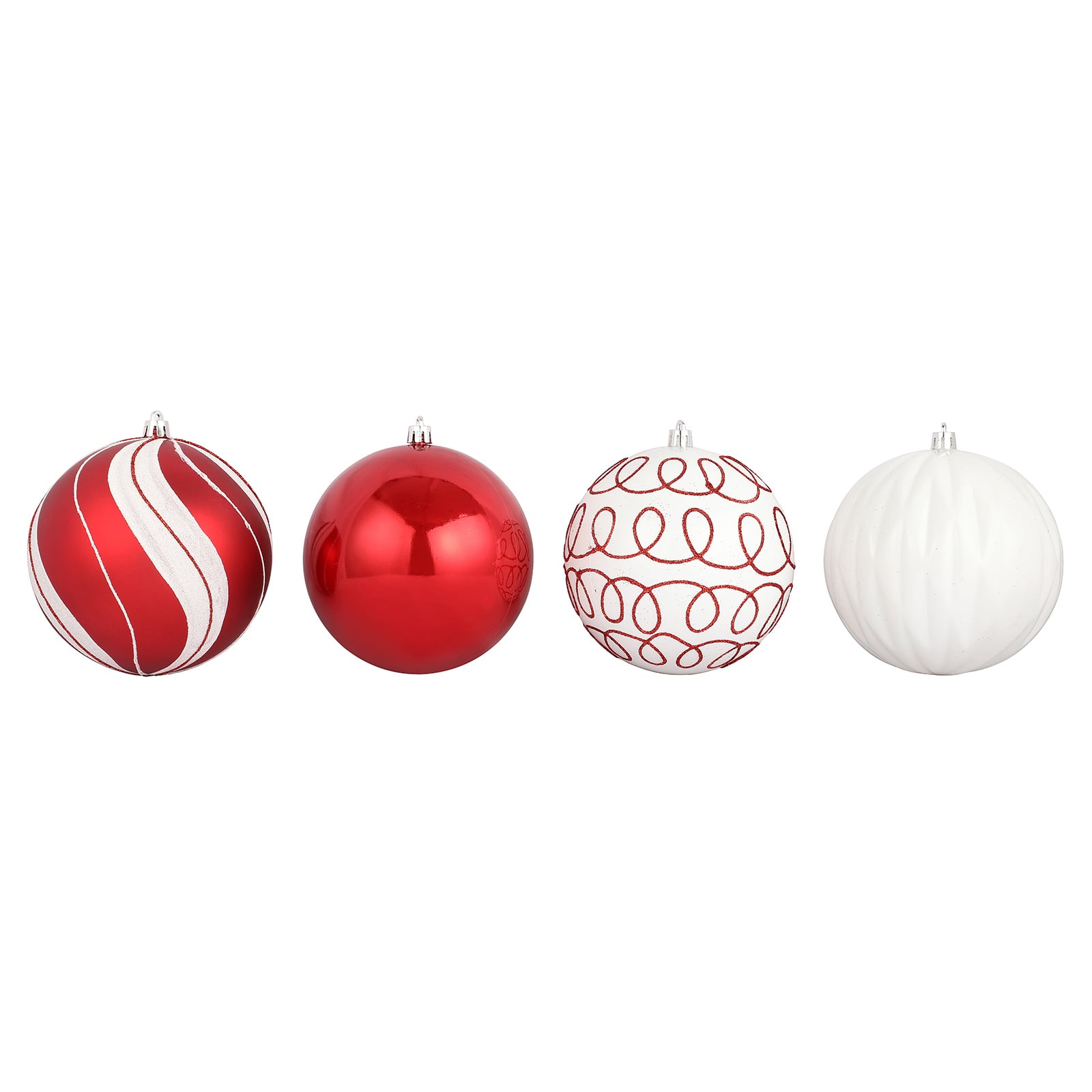Assorted 4 Pack 4.5&#x22; Red &#x26; White Shatterproof Ball Ornaments by Ashland&#xAE;