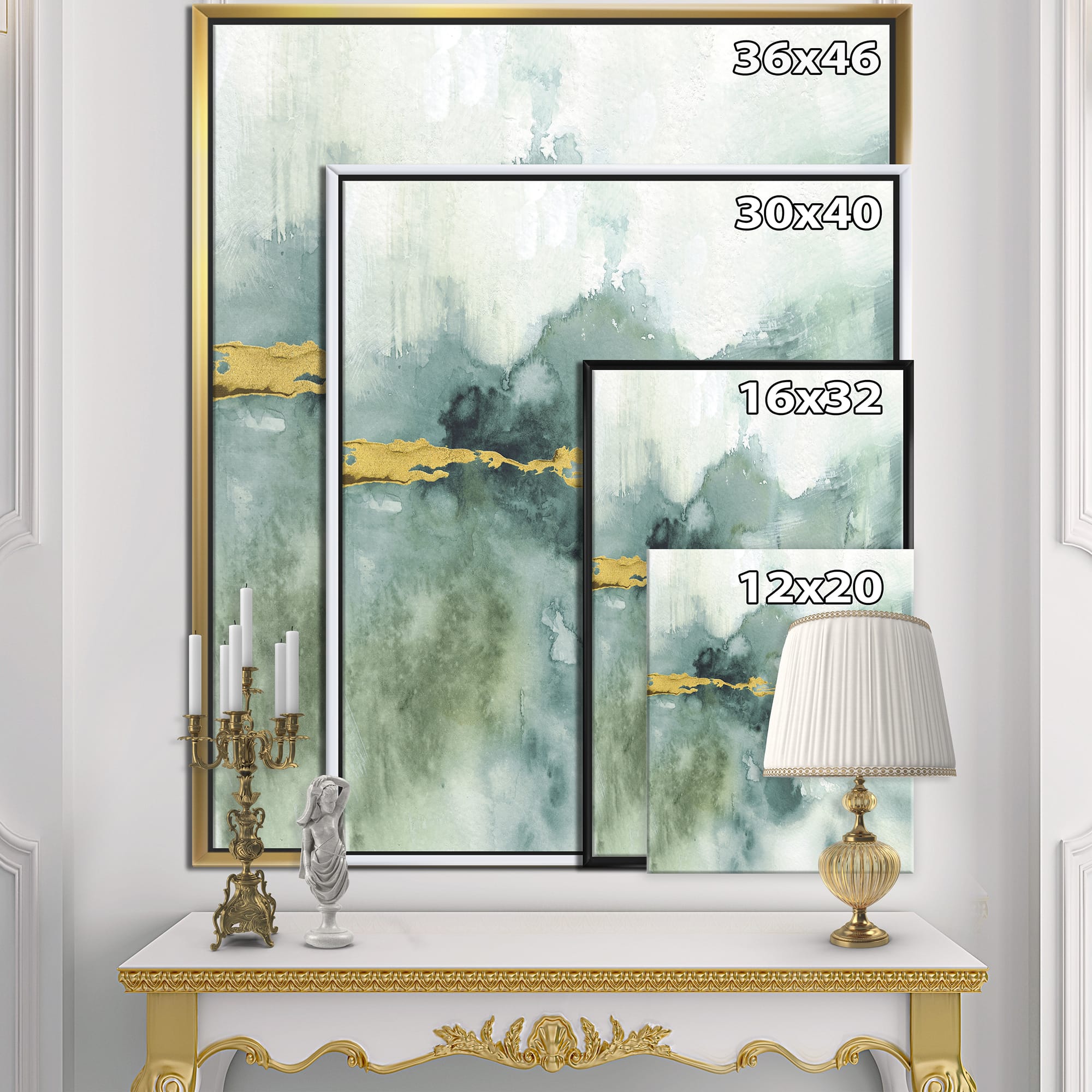 Designart - Blue Watercolor Impression with Gold - Traditional Canvas in Gold Frame