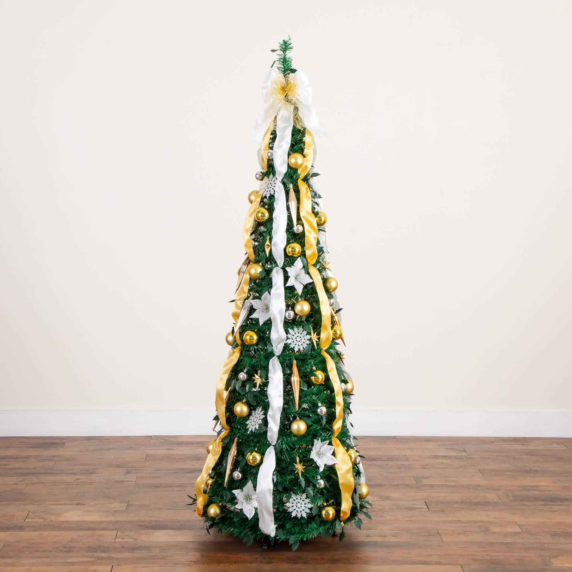 6ft. Pre-Lit Pop up Pre-decorated Artificial Christmas Tree, Warm White LED Lights