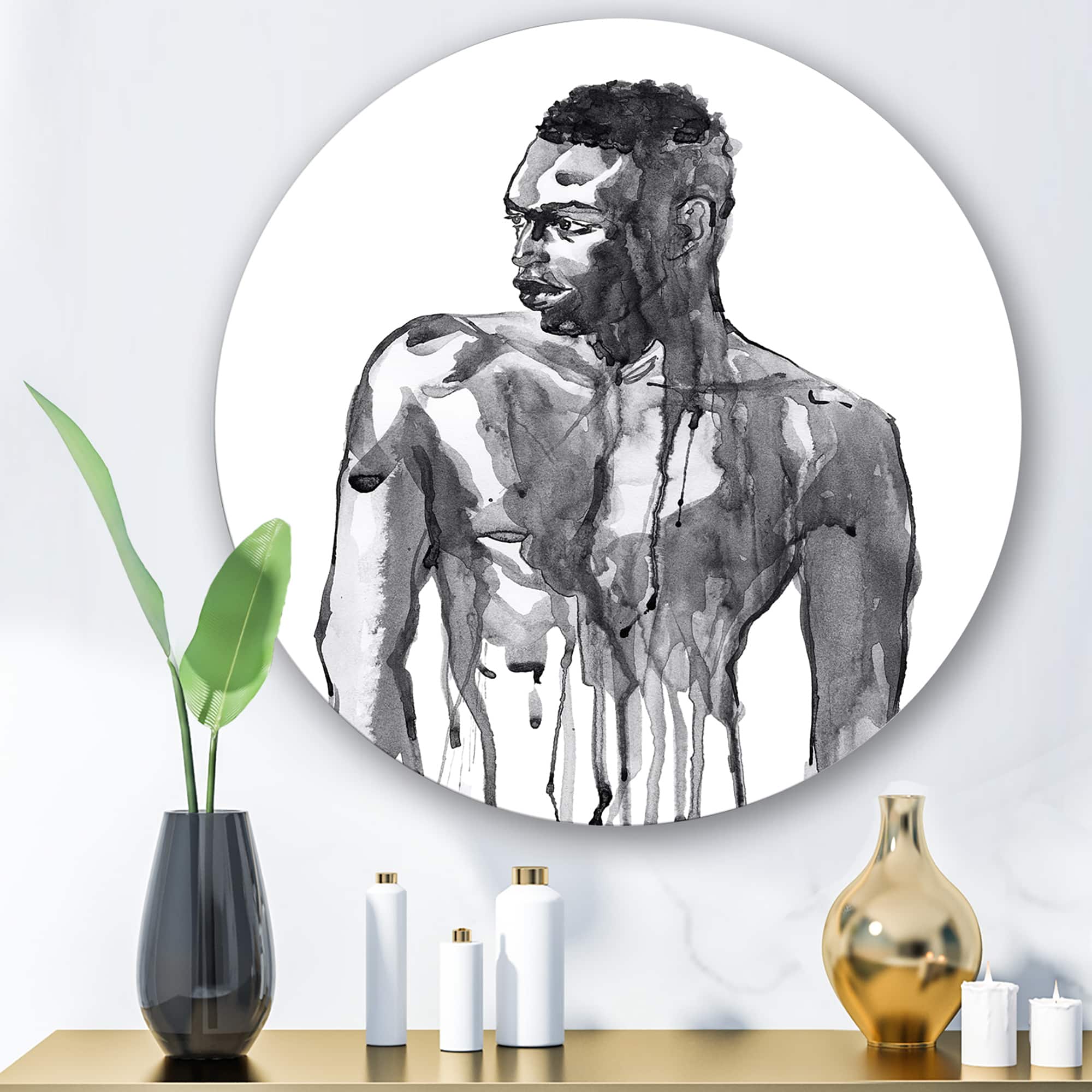 Designart - Handsome African Man Portrait On White I - Modern Metal Circle Wall Art