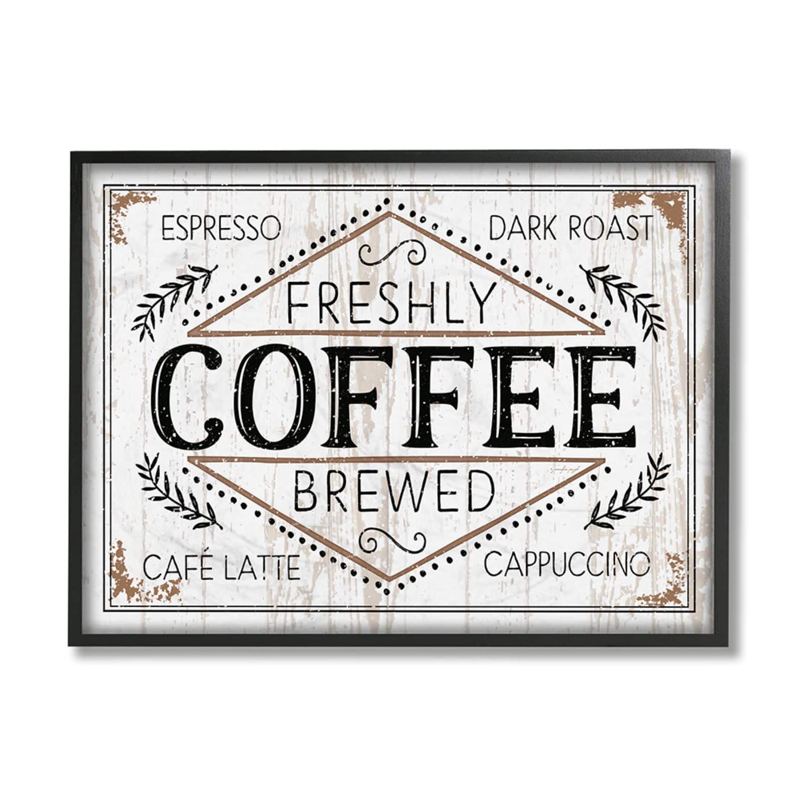 Stupell Industries Freshly Brewed Coffee with Black Frame Wall Sign