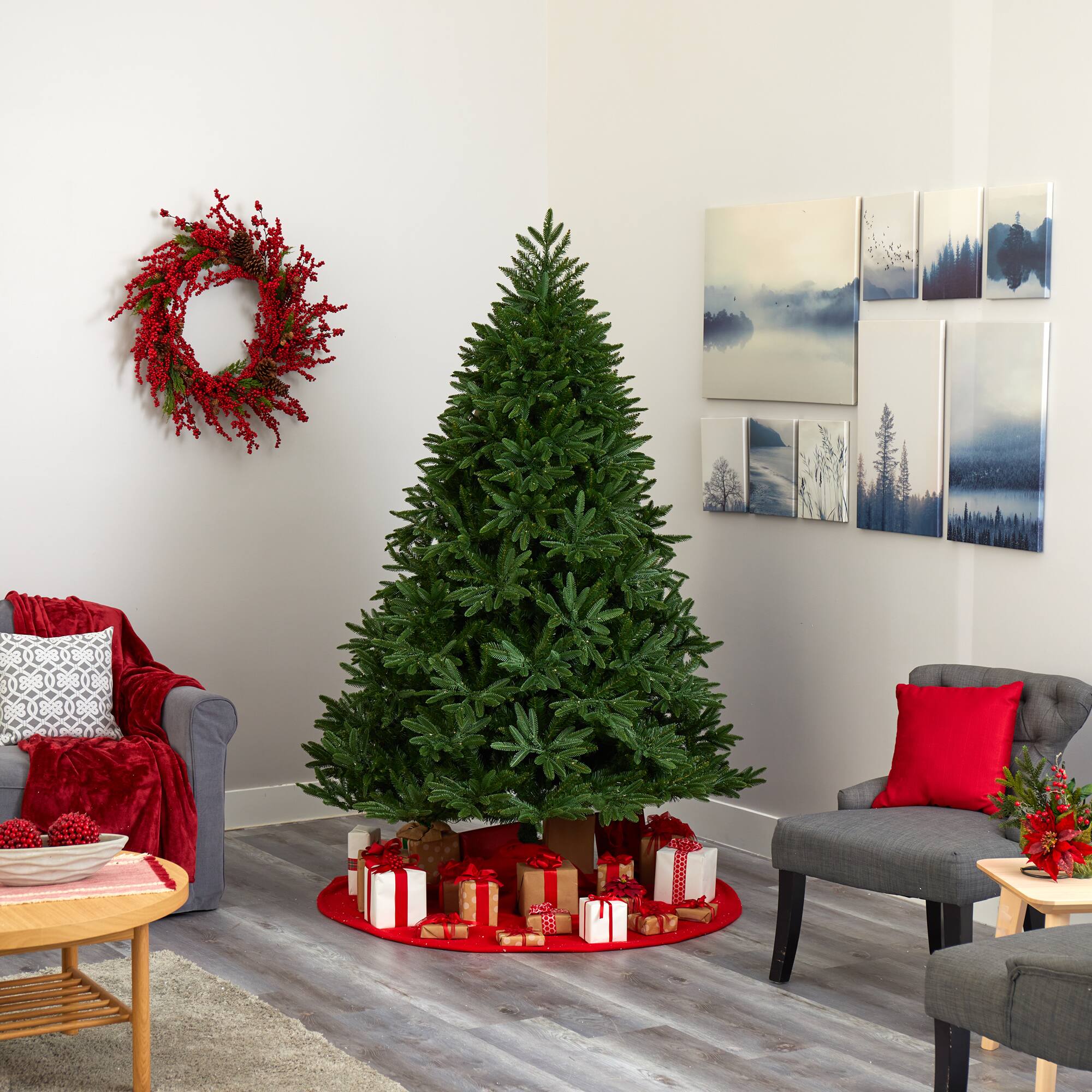 7ft. Pre-Lit Oregon Spruce Artificial Christmas Tree with Multifunction Warm White Microdot LED Lights with Instant Connect Technology