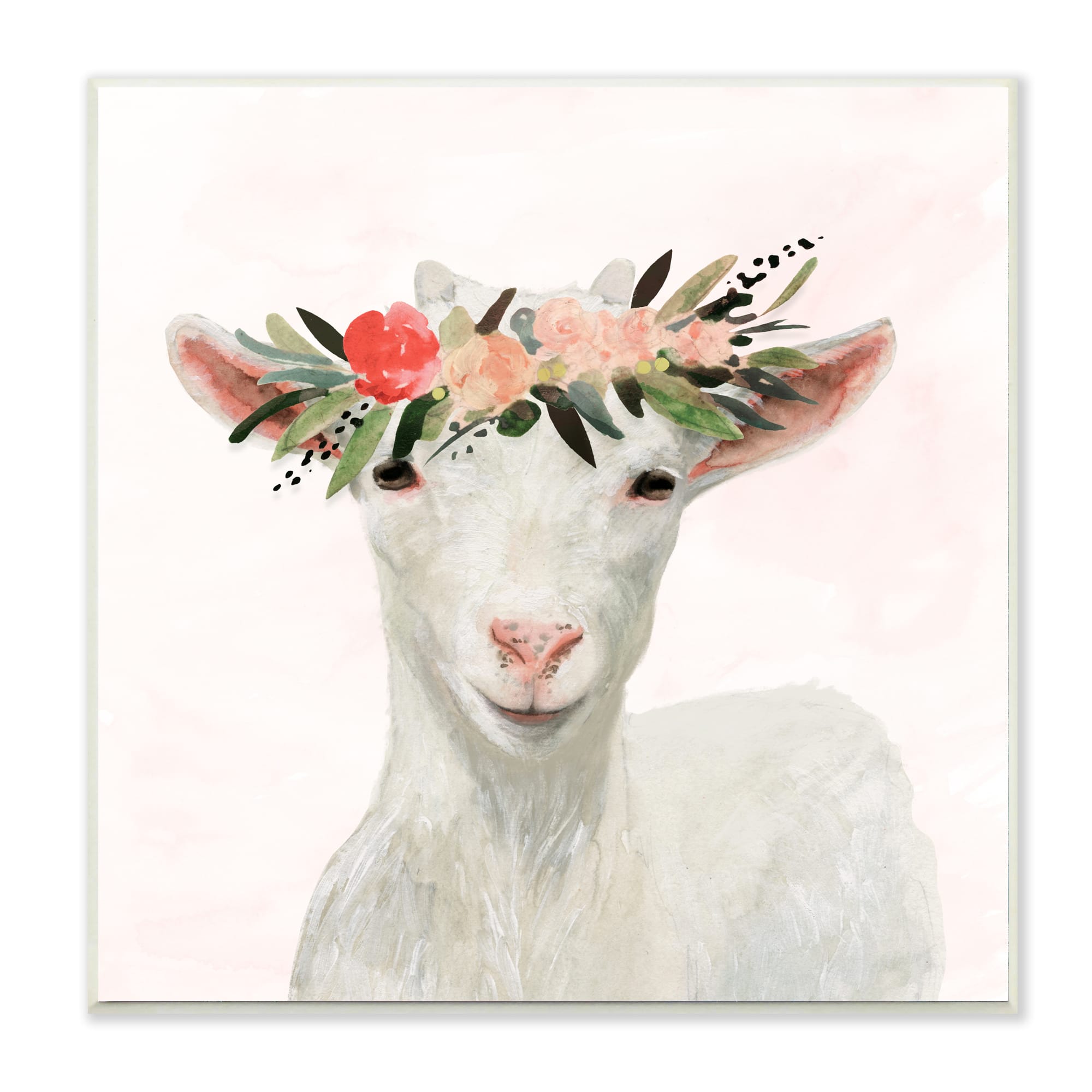 Stupell Industries Springtime Flower Crown Baby Goat Wall Plaque