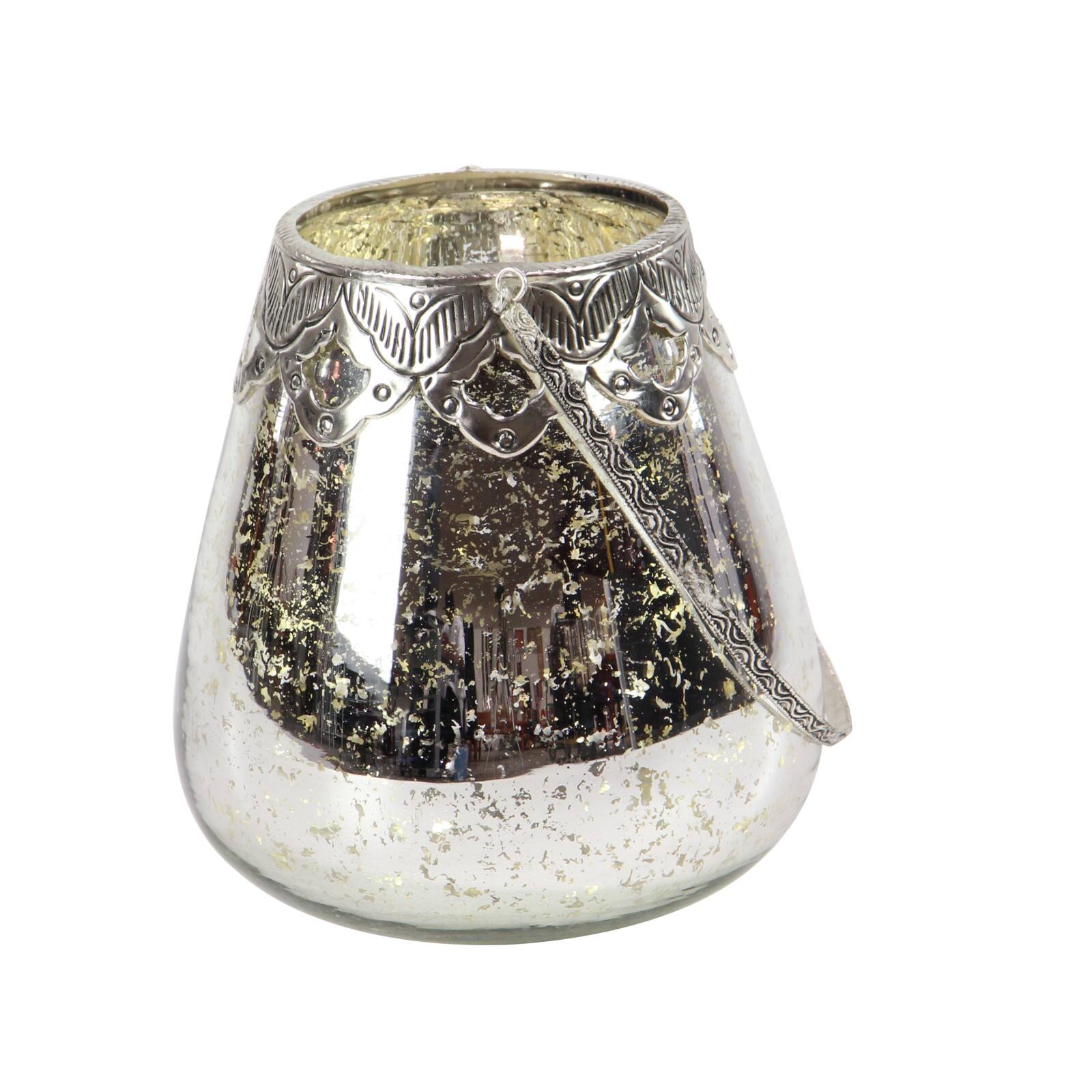 Set of 3 Silver Glass Glam Candle Holder, 5&#x22;, 7&#x22;, 9&#x22;