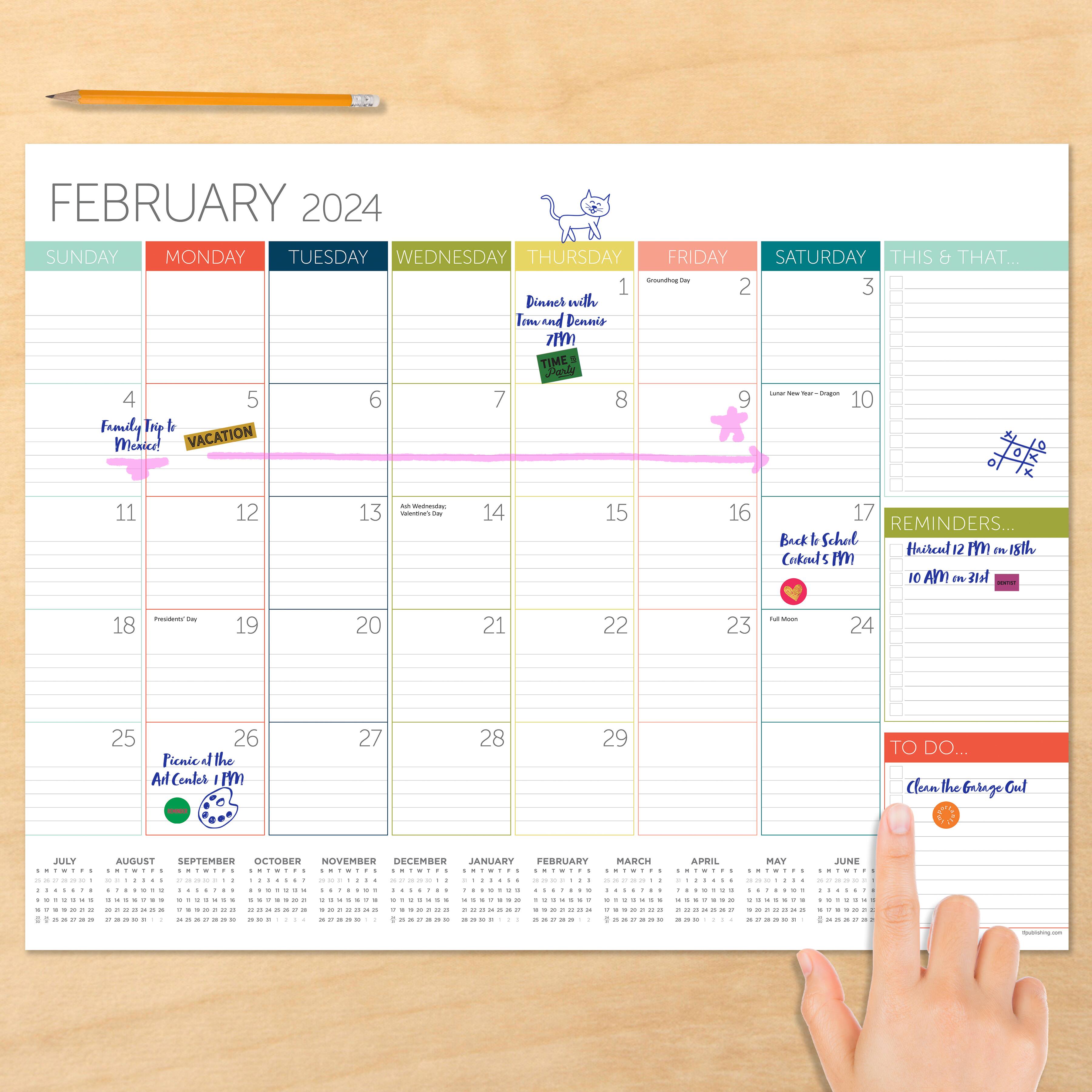 TF Publishing 2024 Rainbow Blocks Medium Desk Pad Monthly Blotter Calendar