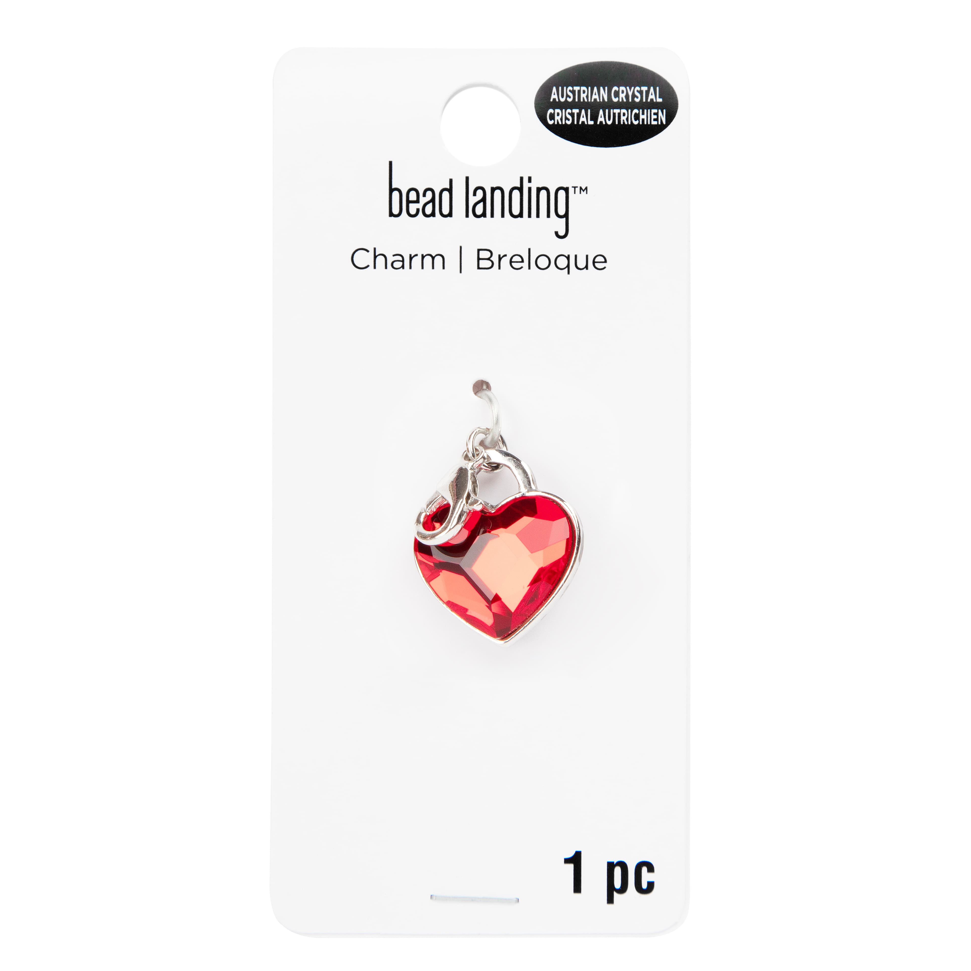 Double-Sided Red Austrian Crystal &#x26; Silver Filigree Heart Lock Charm by Bead Landing&#x2122;