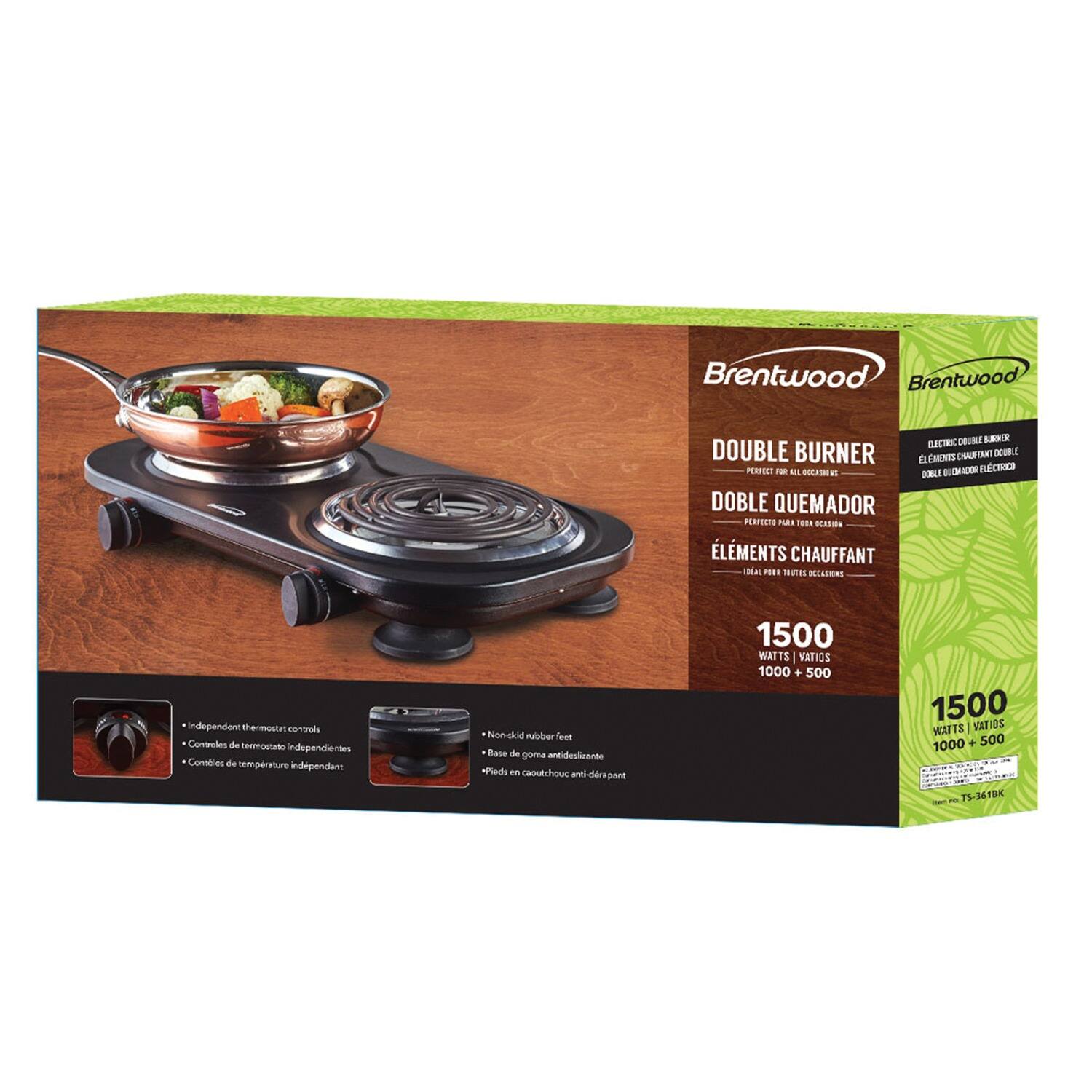 Brentwood Double Electric Burner, 1500-Watt, White