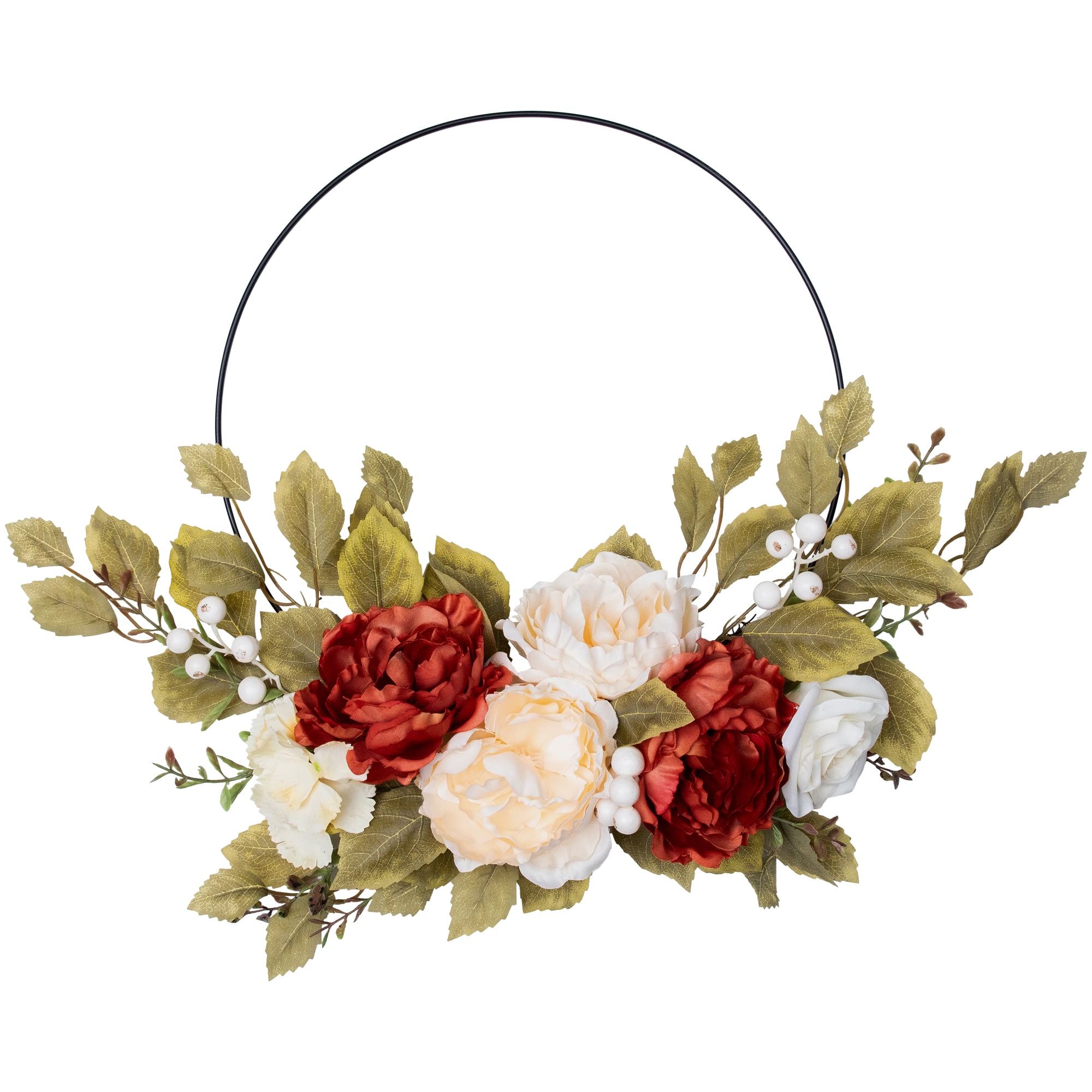 21&#x22; Autumn Harvest Artificial Floral Half Wreath with Fall Foliage