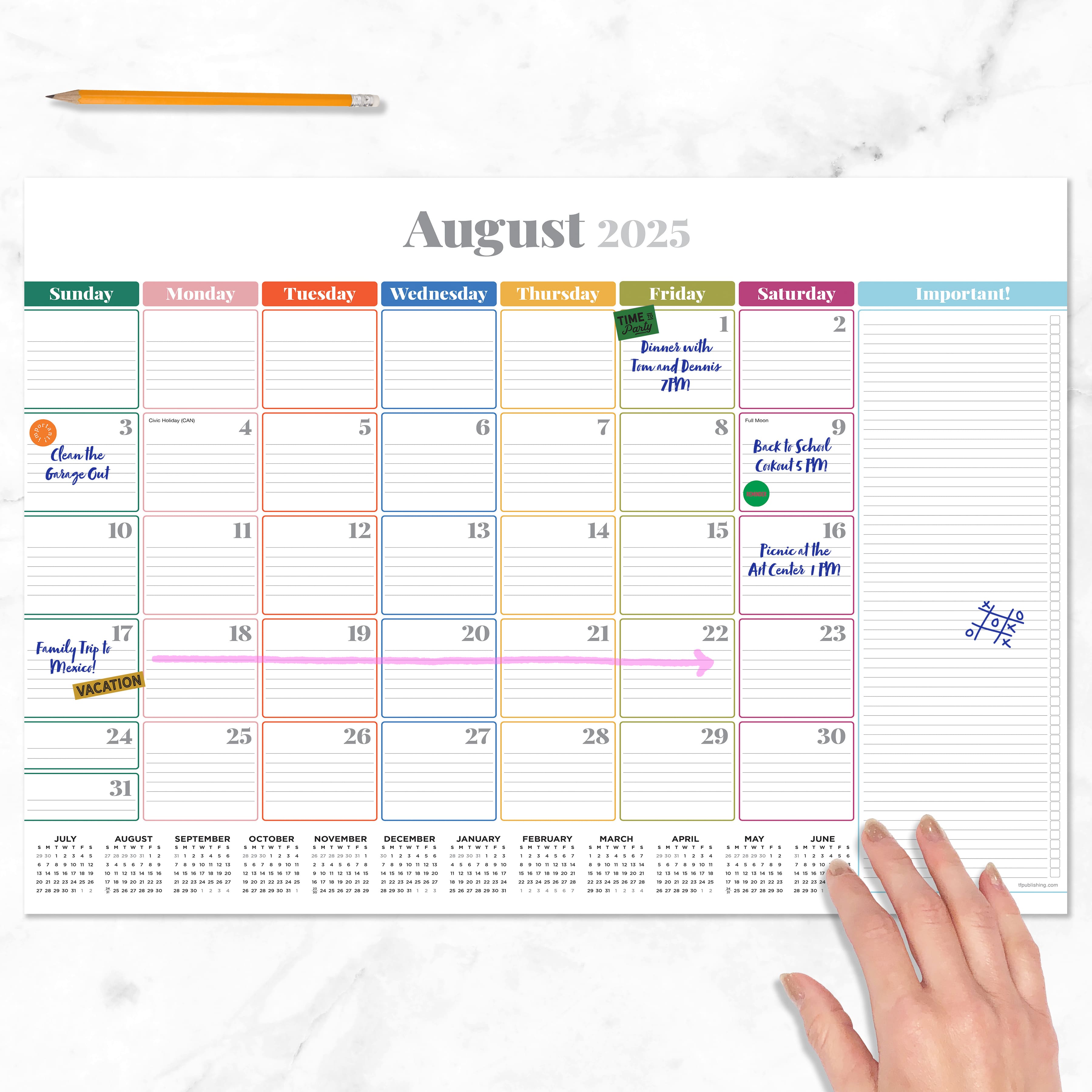 July 2025 - June 2026 Medium Rainbow Blocks Desk Pad Monthly Blotter Calendar