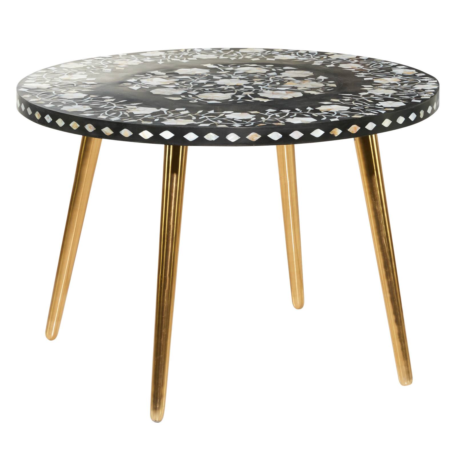 30" Gold Aluminum & Wood Eclectic Coffee Table