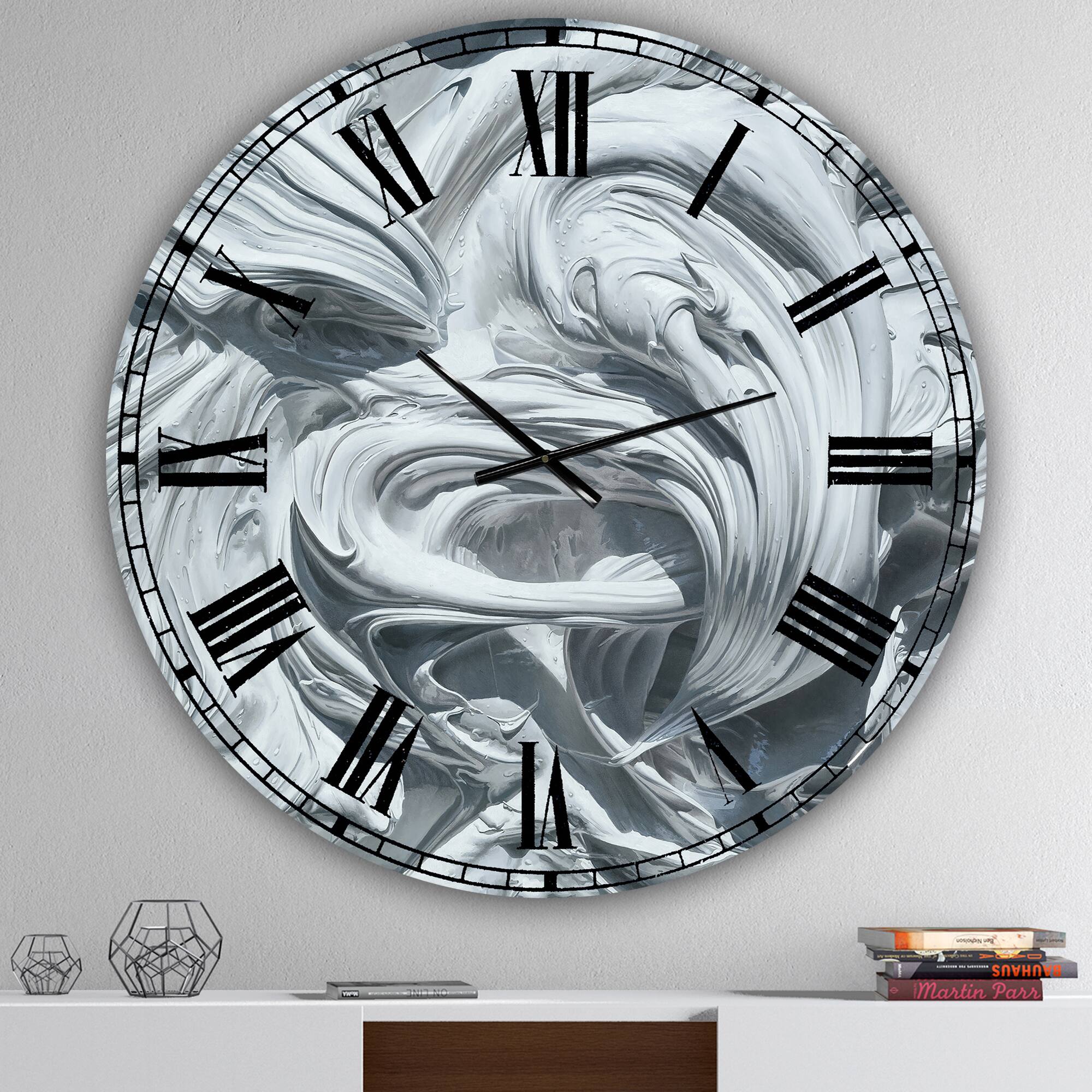 Designart Waves of White Gray Paint Large Modern Wall Clock