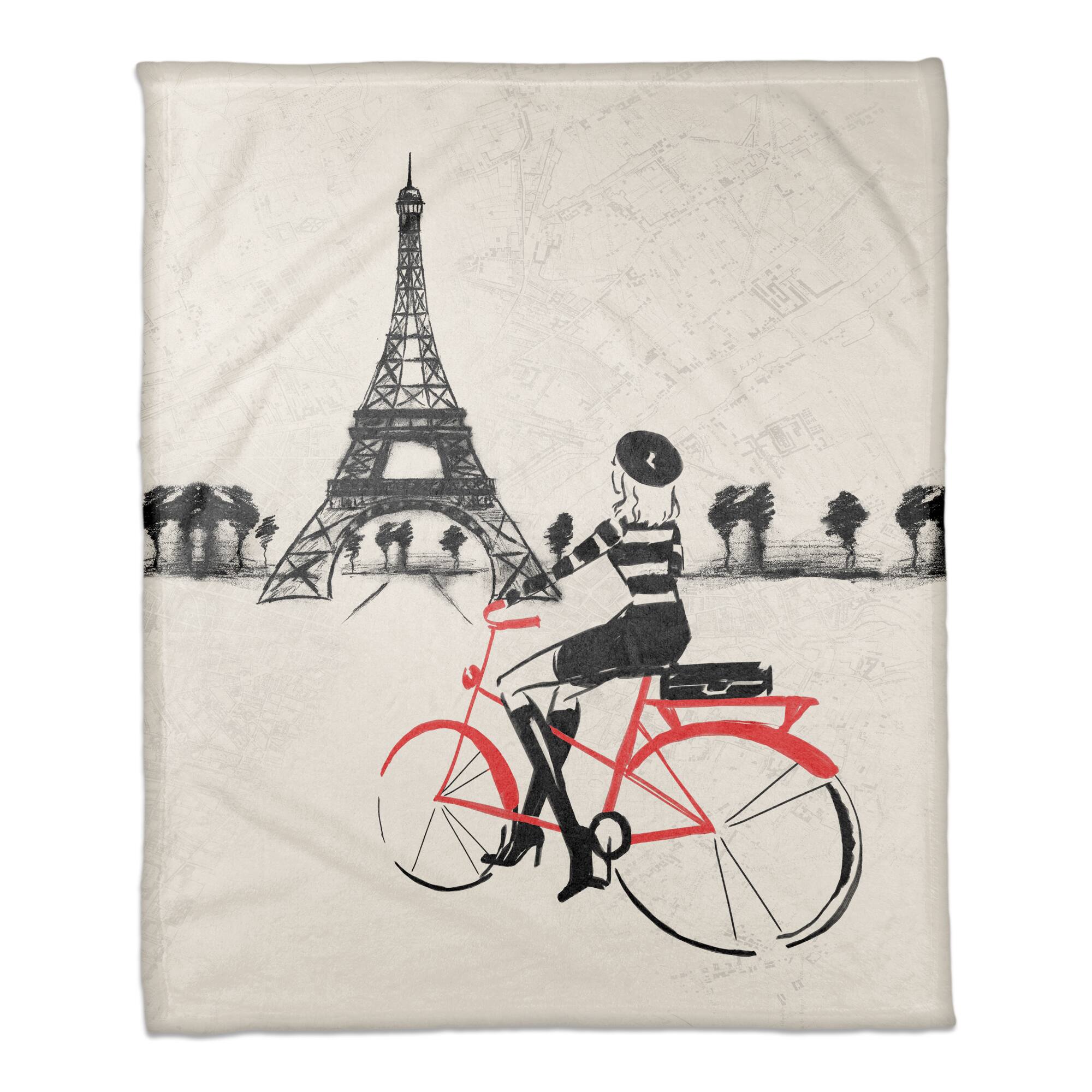 Parisian Red Bike 50" x 60" Coral Fleece Blanket