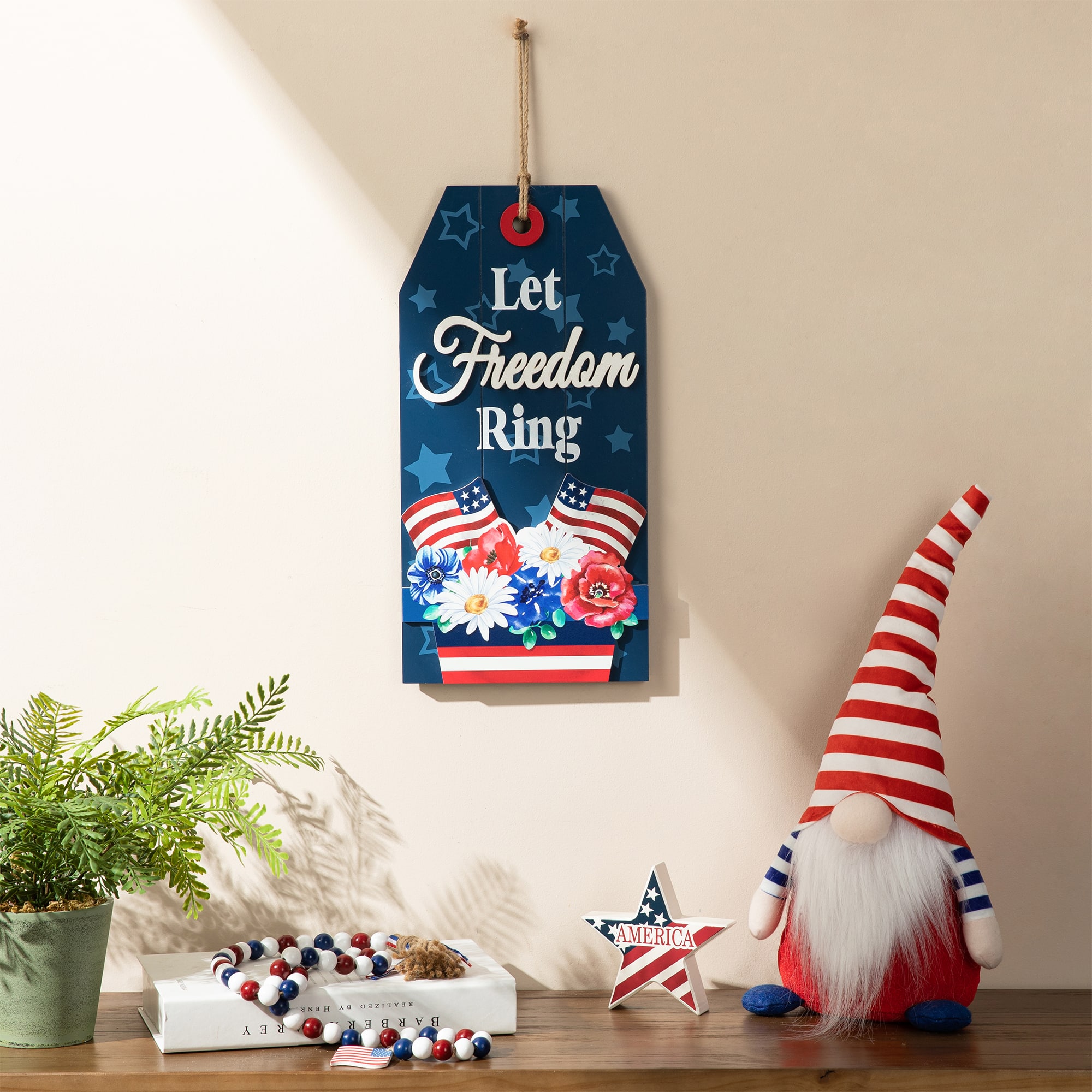 Glitzhome® 15.75" Let Freedom Ring Sign Door Hanger