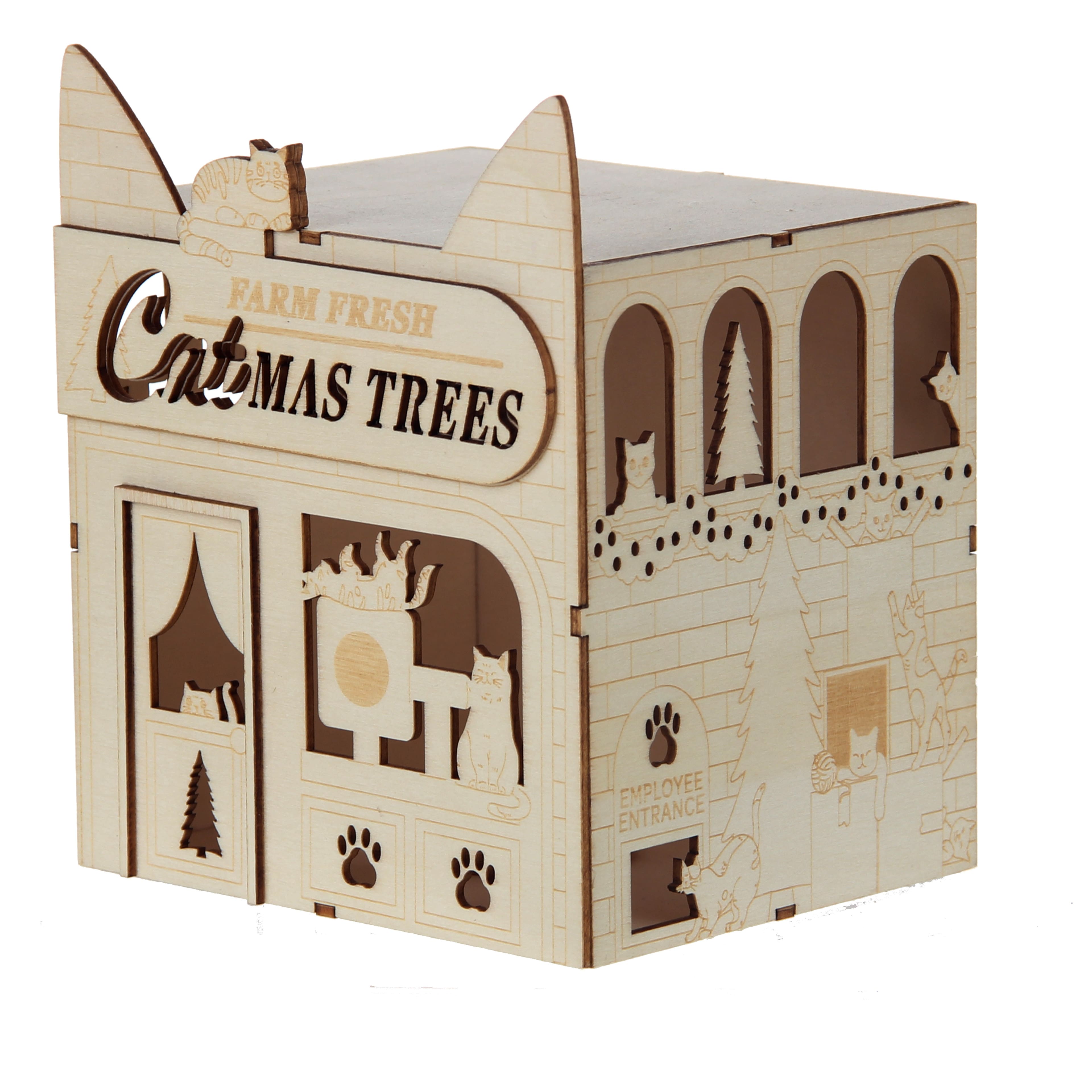 7&#x22; DIY Villages Cat-Mas LED Wood D&#xE9;cor by Make Market&#xAE;