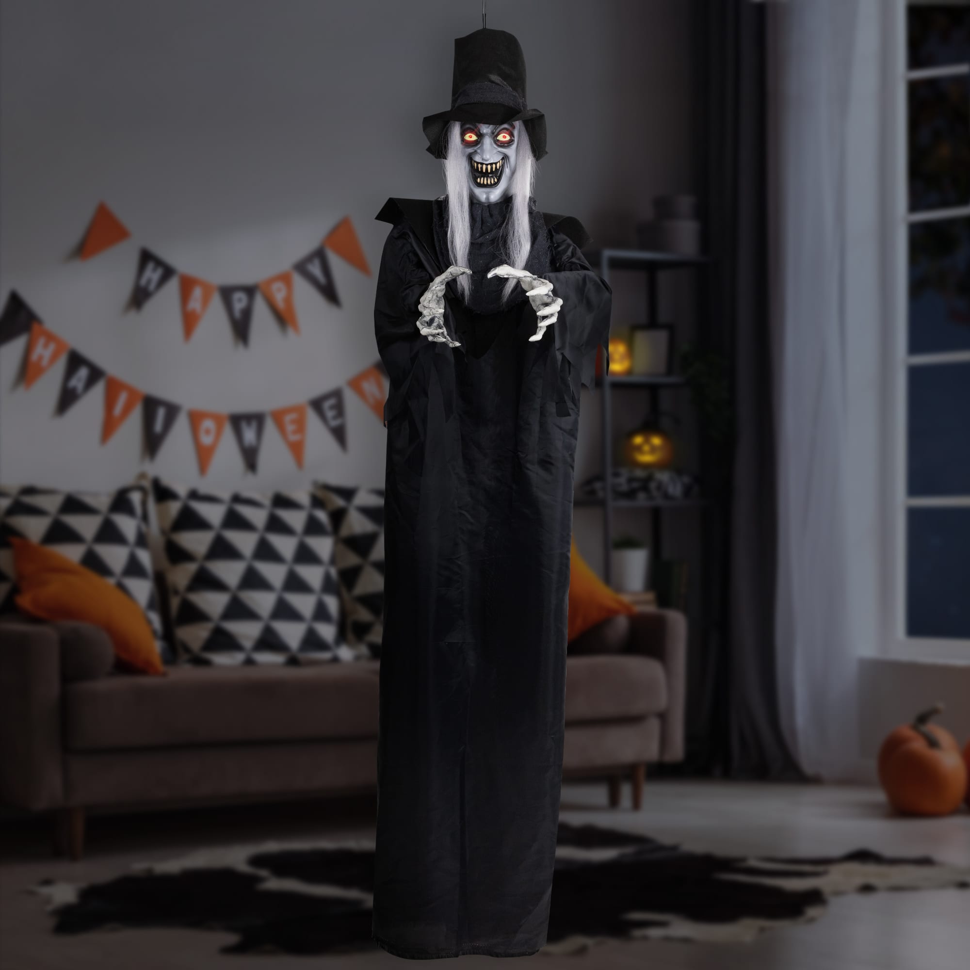 6ft. Lit Animated Vampire in Robe & Top Hat Halloween Decoration
